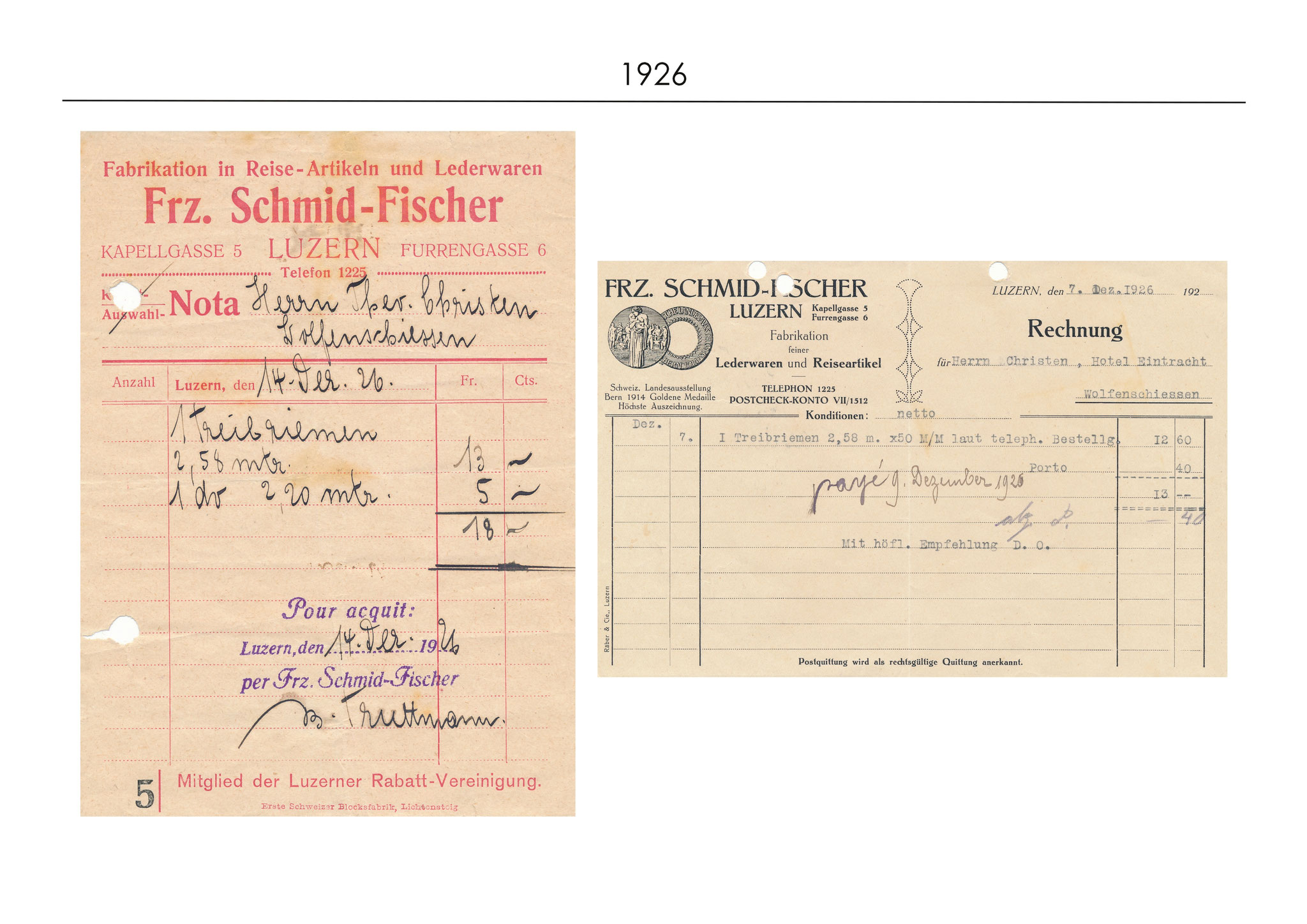 Eine Quittung über 18 Fr. im 1926.