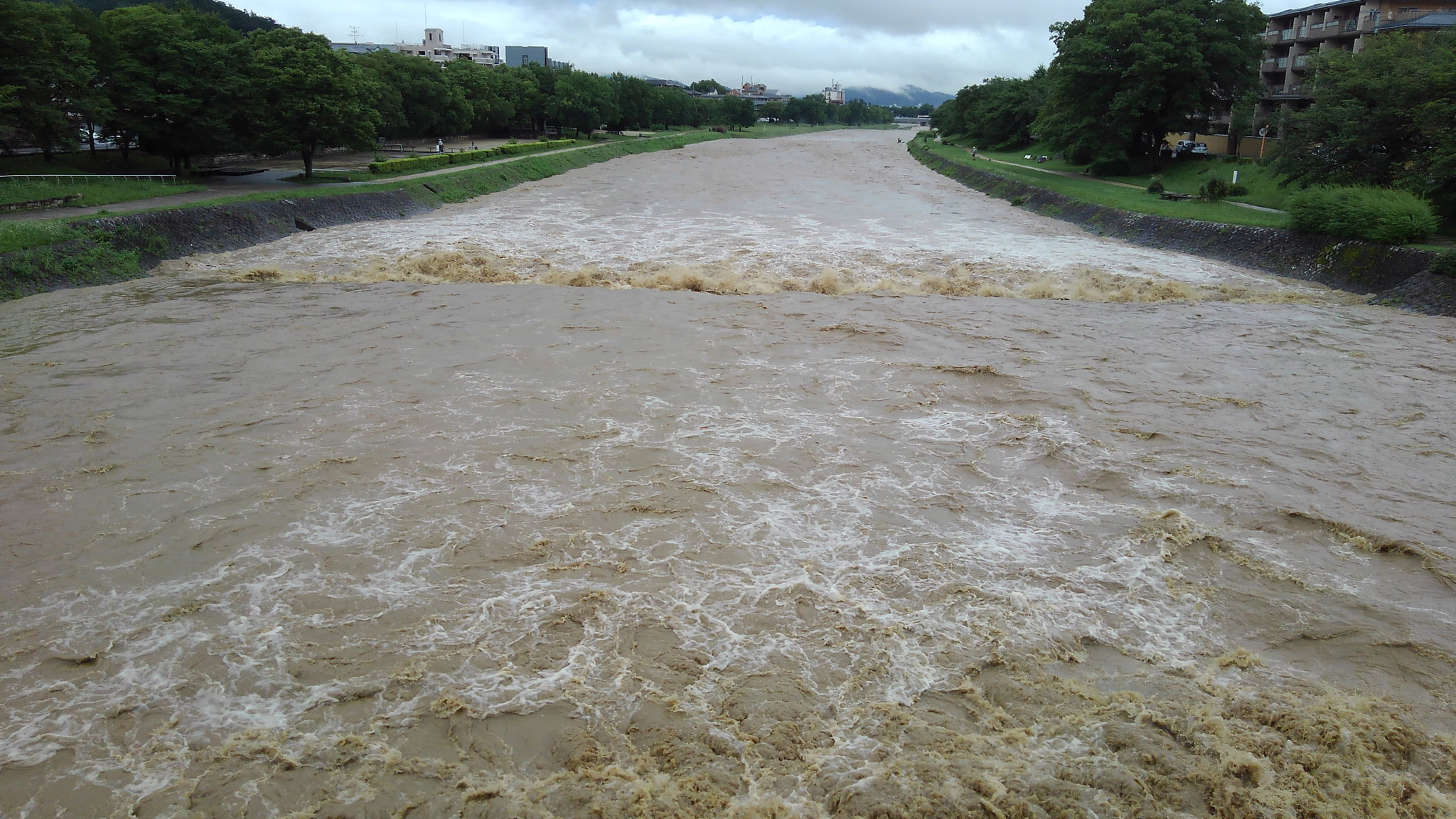 西賀茂橋より下流　2年前の豪雨より賀茂川の水位は1ｍほど低い