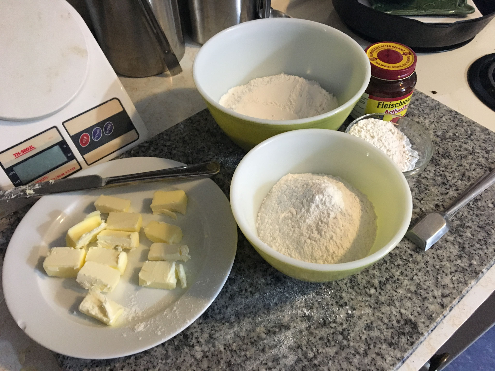 Yeast, flour, and butter