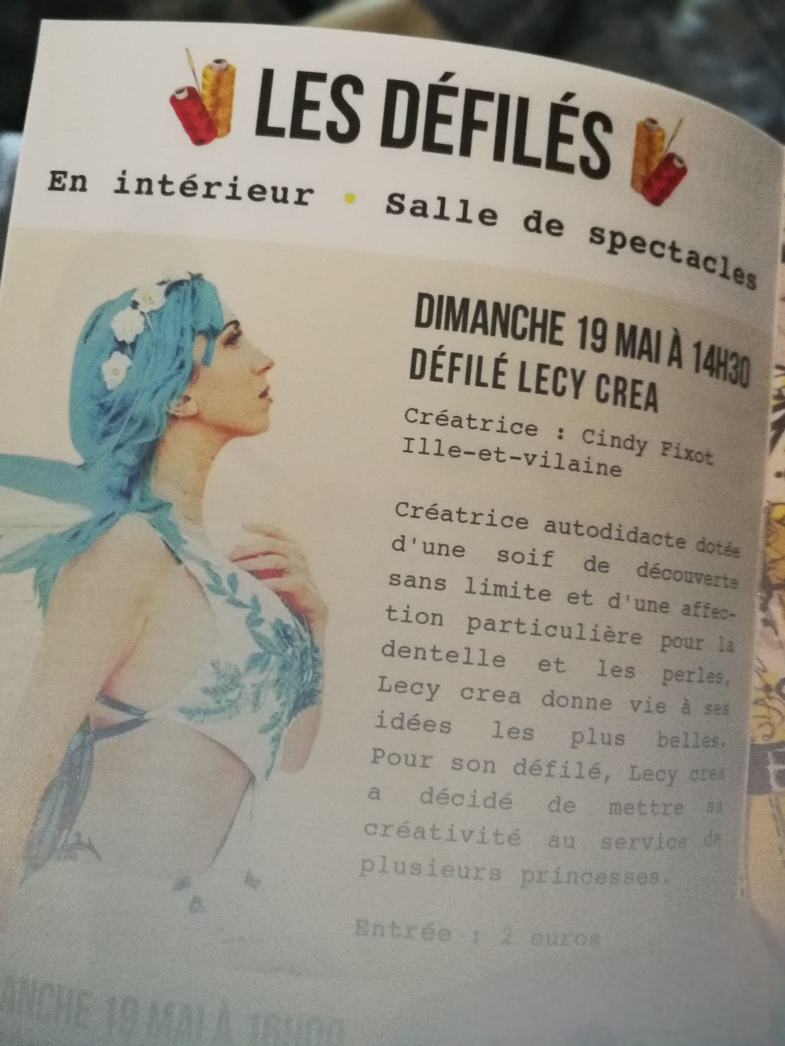 Programme défilé Chateau neuf d'Ile et Vilaine - Lecy Créa de retour de " L'Effet Mode" 