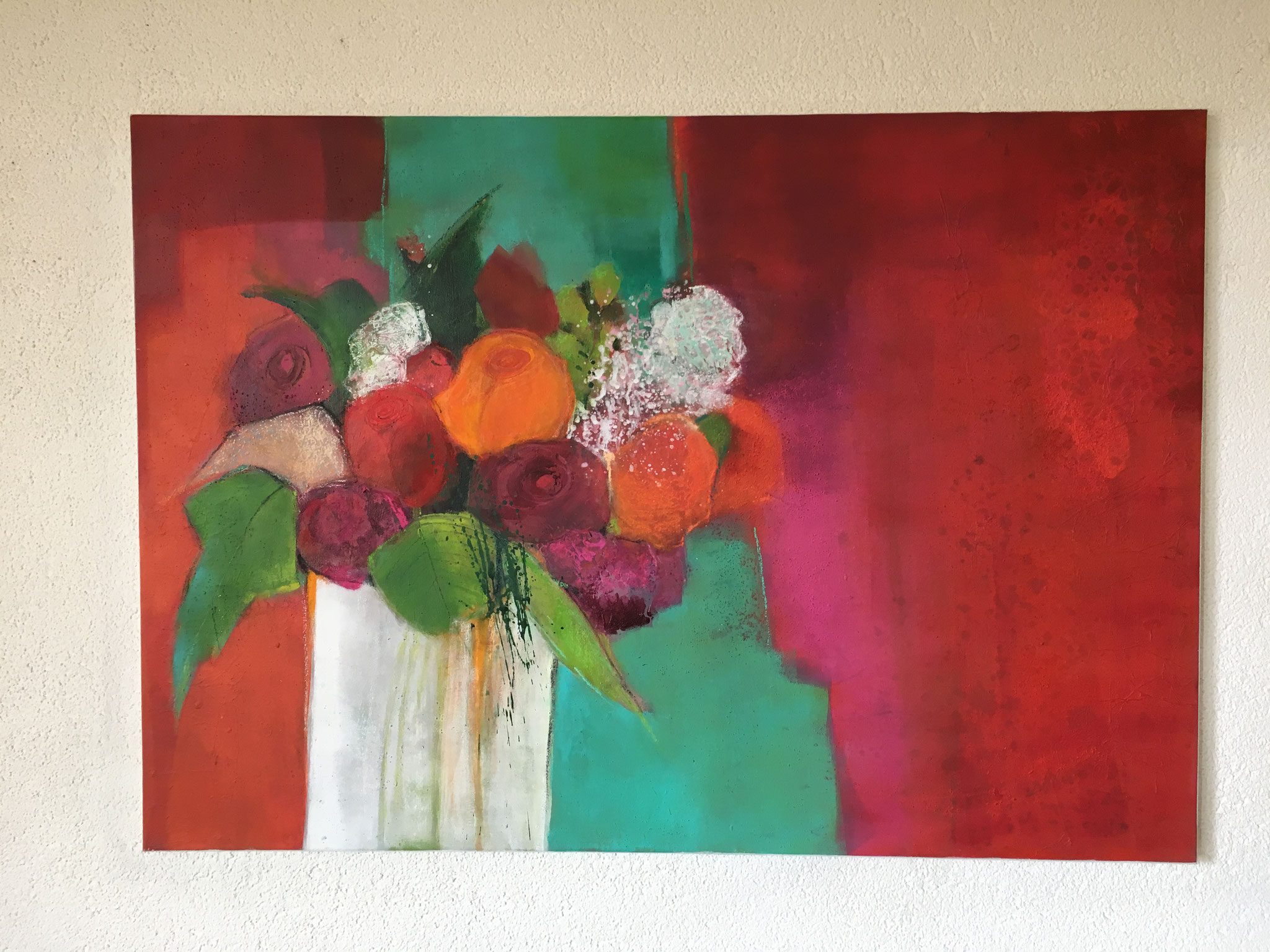 Strauss auf rot, Acryl, 100 x70