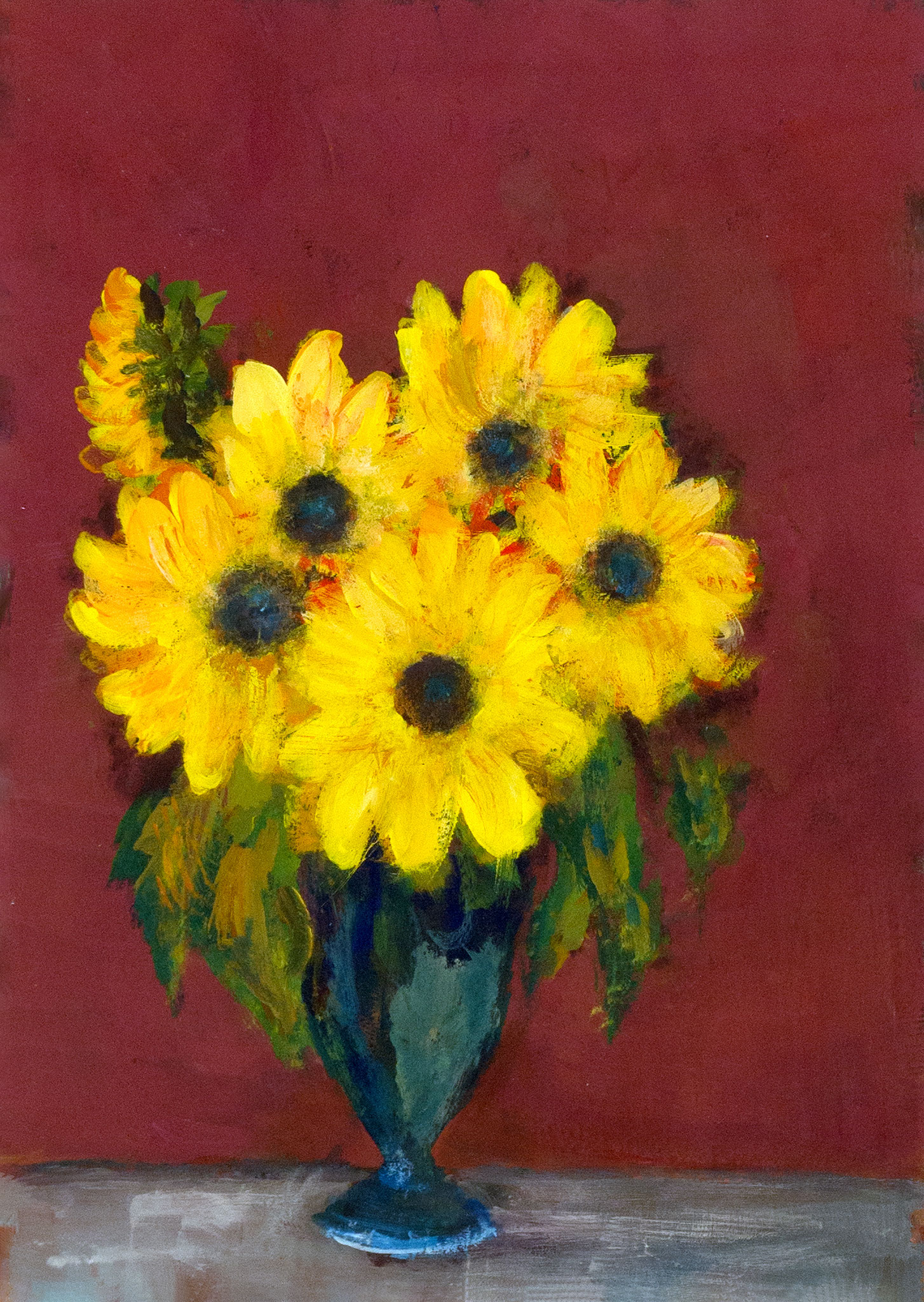 Sonnenblumen, Gouache auf Papier, 37x30, 2020