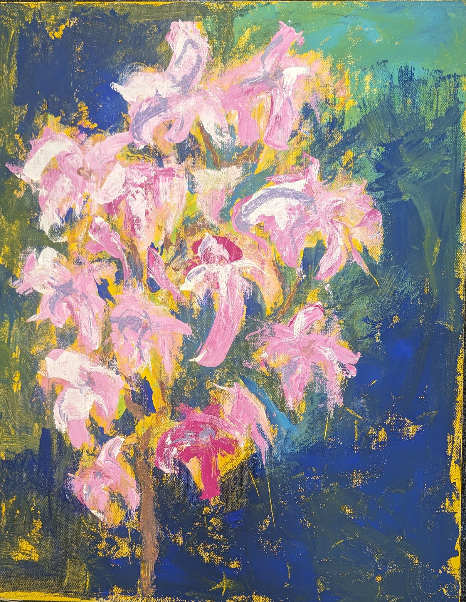 Magnolienzweig 4, Gouache auf Leinwand, 91x73 cm, 2024