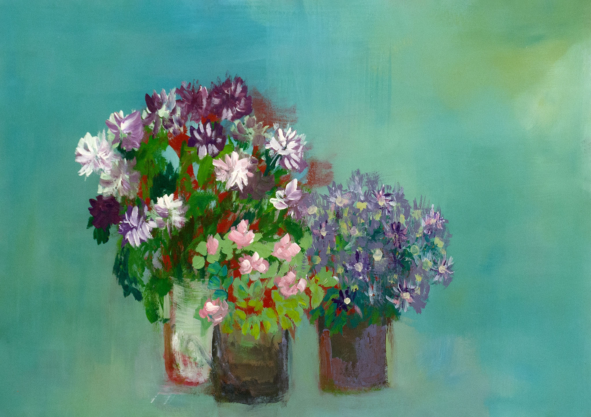 Blumen für OEK, Gouache auf Papier, 42x59, 2020