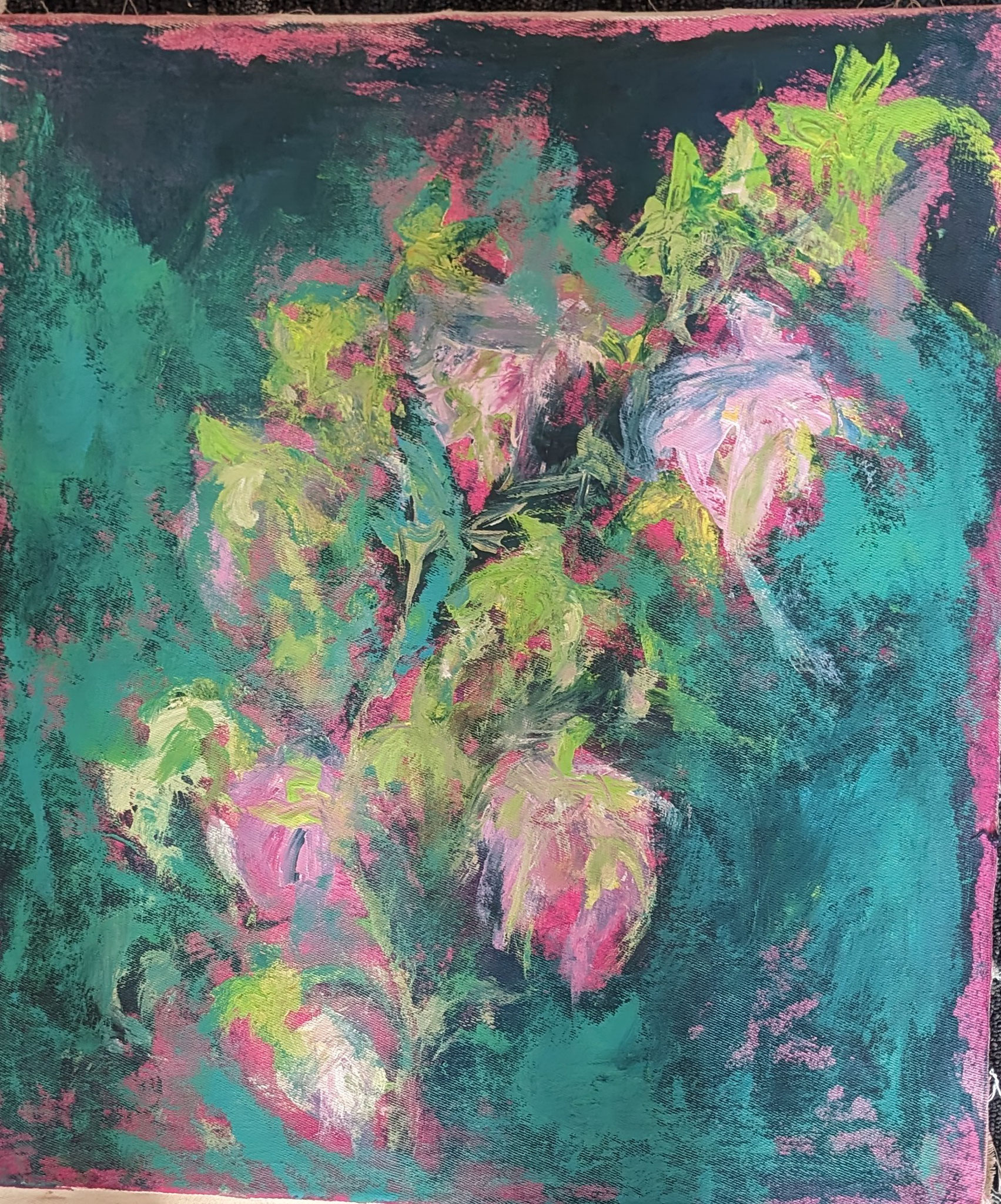 Magnolienzweig 6, Gouache auf Leinwand, 54x46 cm, 2024