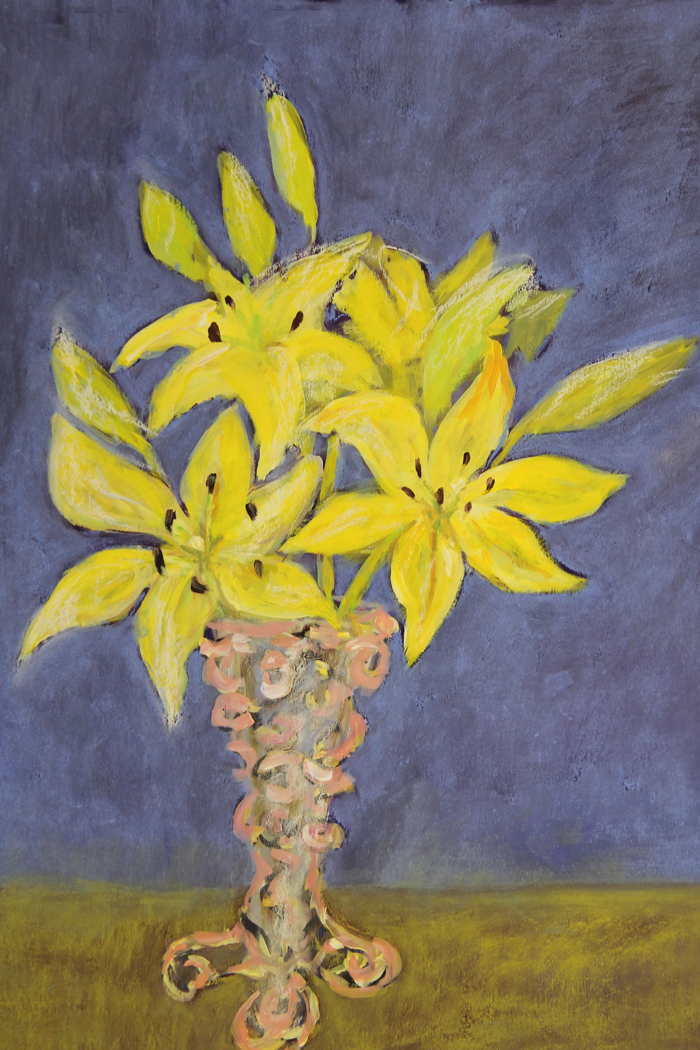 Lilien, Gouache und Pastell auf Papier, 63x48, 2020