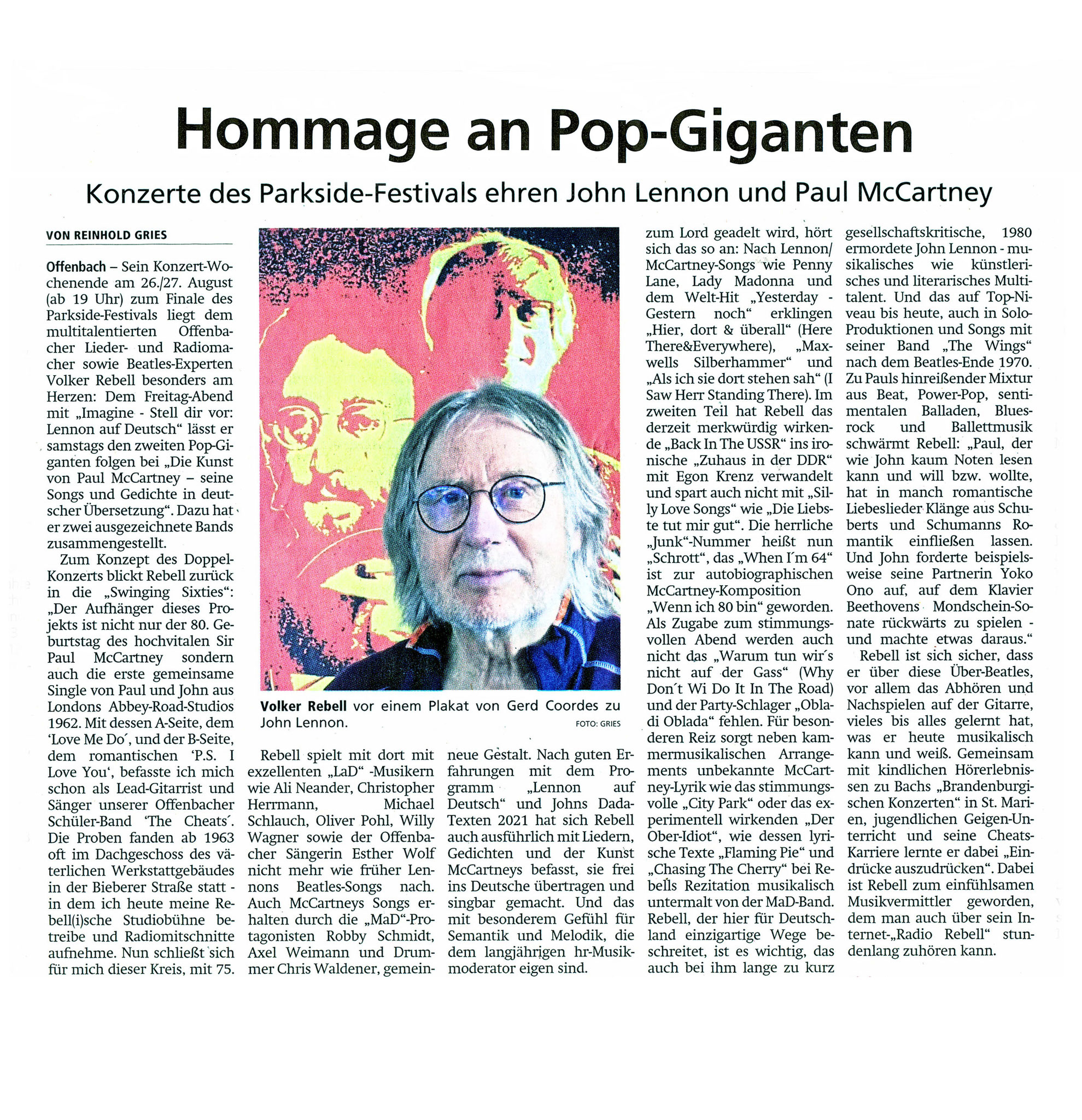 Artikel Offenbach Post, 12. August 2022