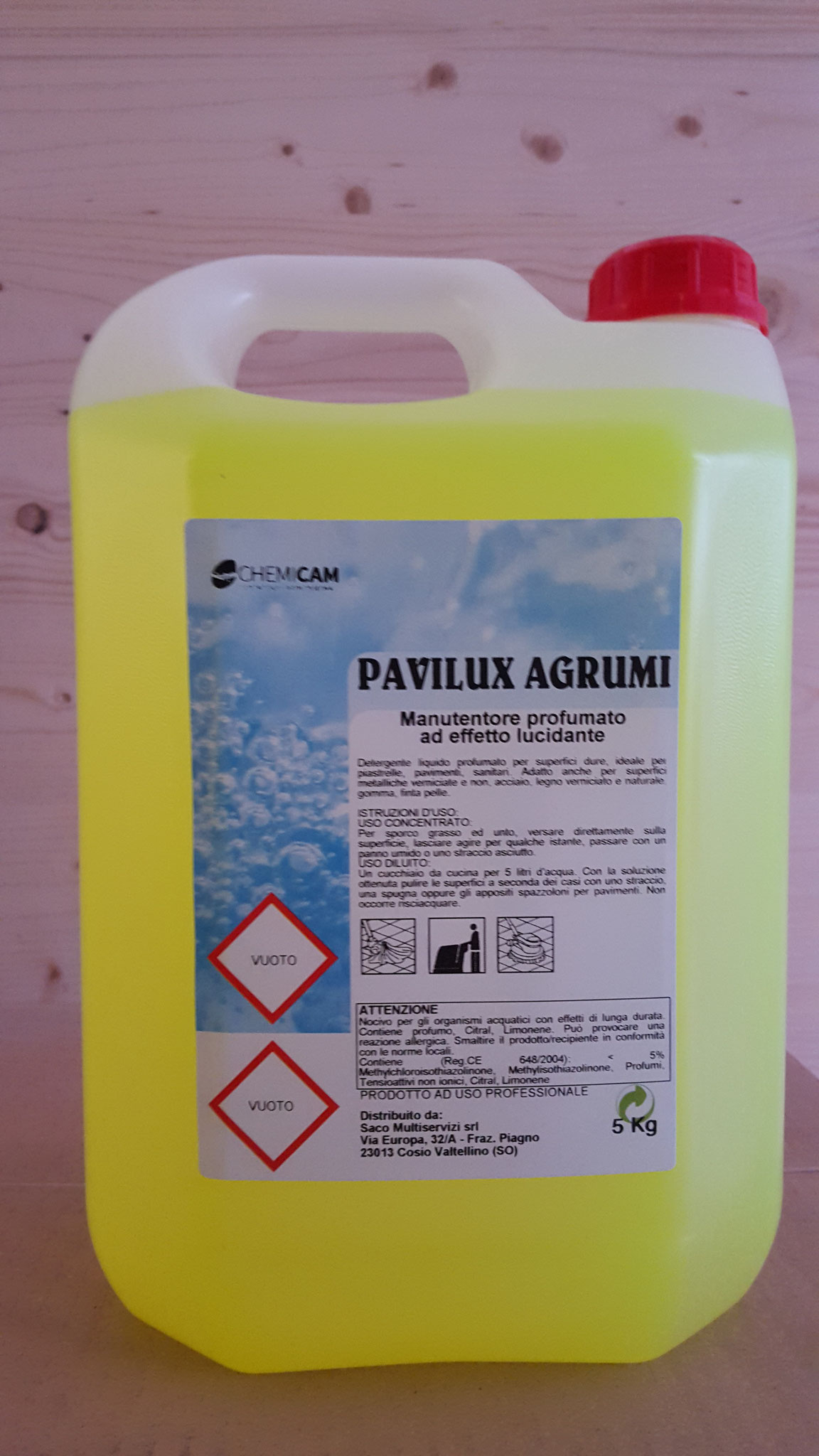 PAVILUX AGRUMI -  Detergente manutentore dal delicato profumo di agrumi. Pulisce e ridona lucentezza a tutti i tipi di pavimento e tutte le superfici lavabili