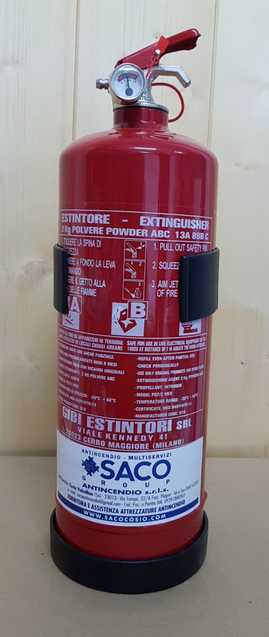 Estintore polvere ABC CE 2 kg.