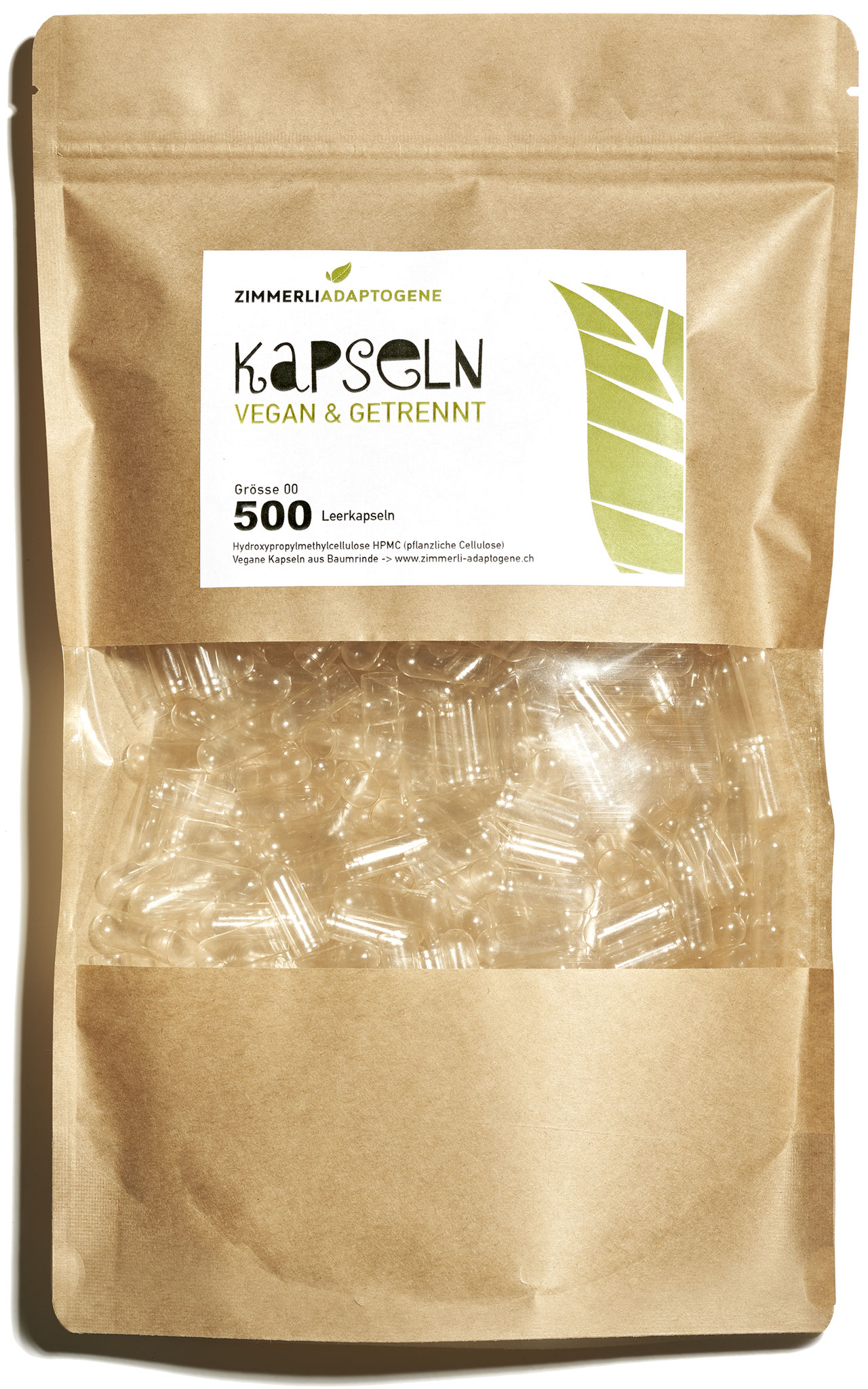 500 vegane Kapseln getrennt (auf dem Bild sind die Böden)