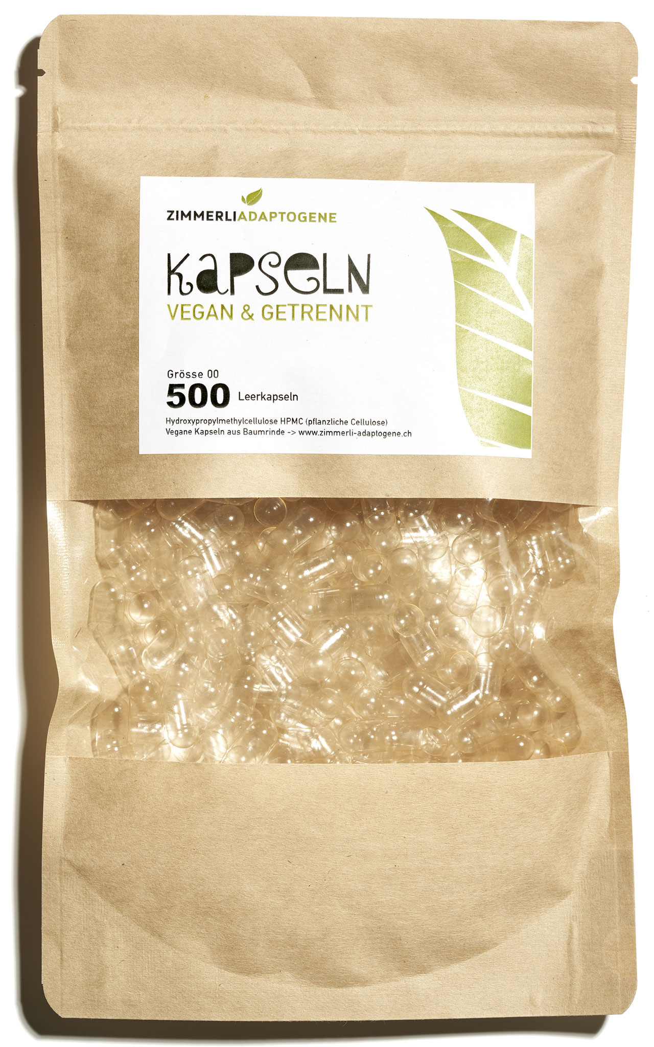 500 vegane Kapseln getrennt (auf dem Bild sind die Deckel)