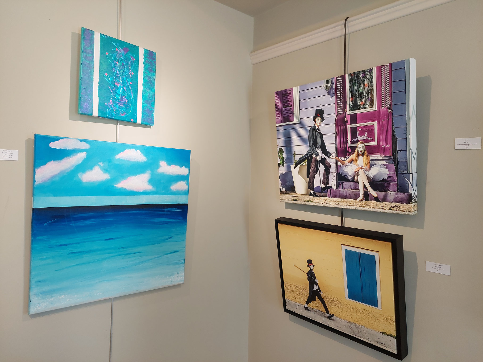 Paintings (Left) by Kylie Welch, Gallery Printed Photography by Abby Sands