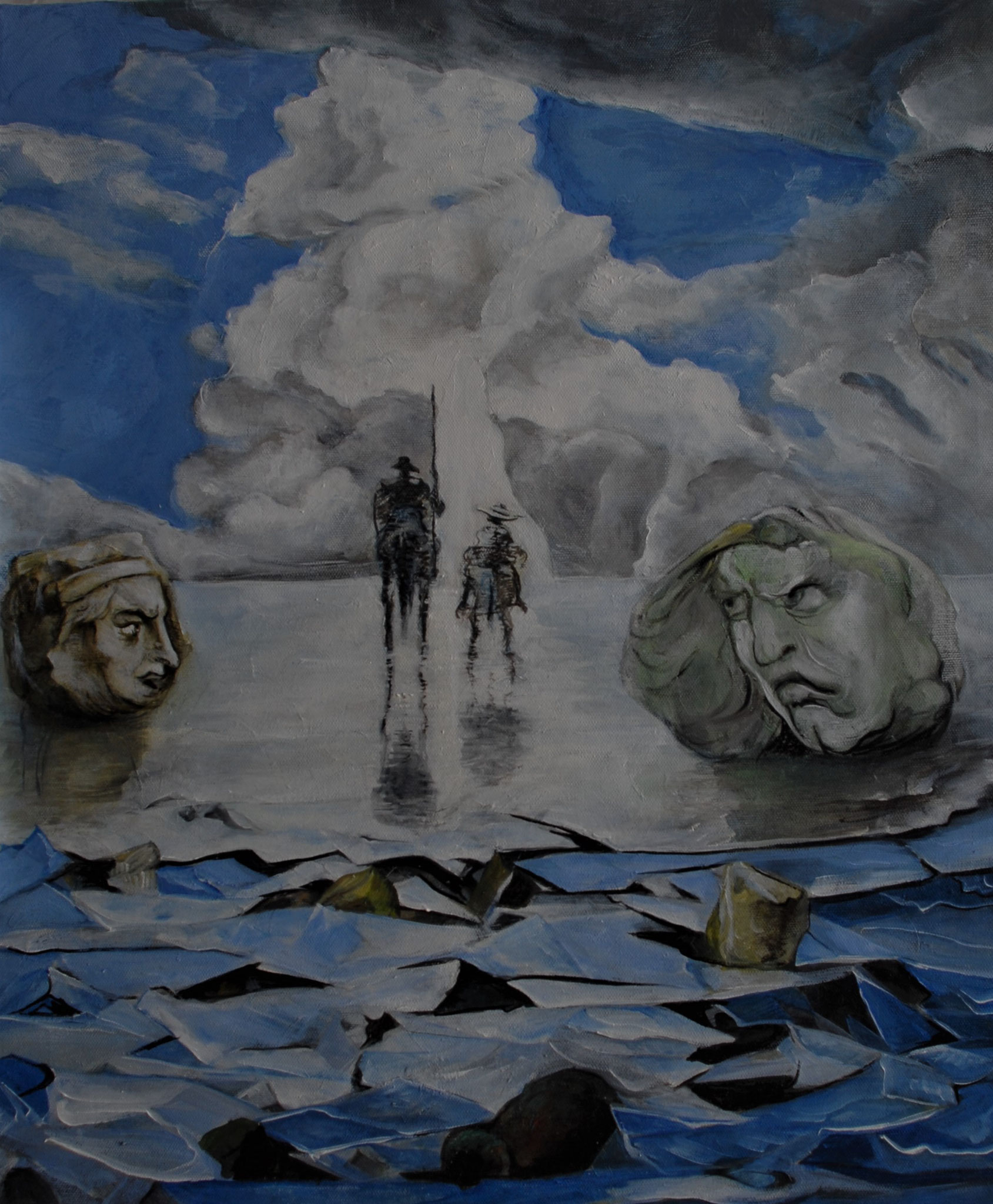 Don Quijote Der Aufbruch, Öl auf Leinwand  30 x 50 cm