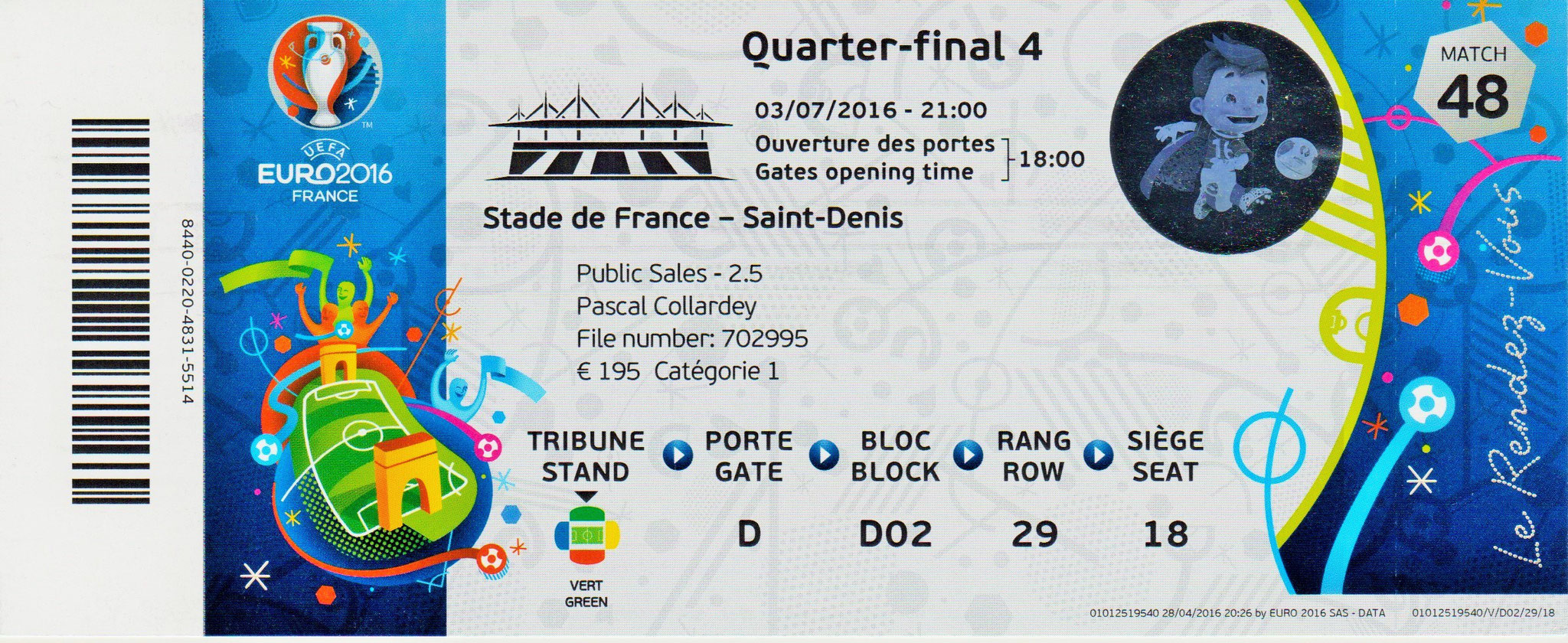 03/07/2016 St Denis :  1/4 Fin France  5 - 2  Islande  > Giroud x 2, Pogba, Payet, Griezmann  (Fra) -- Sigthórsson, B. Bjarnason  (Isl)  < 