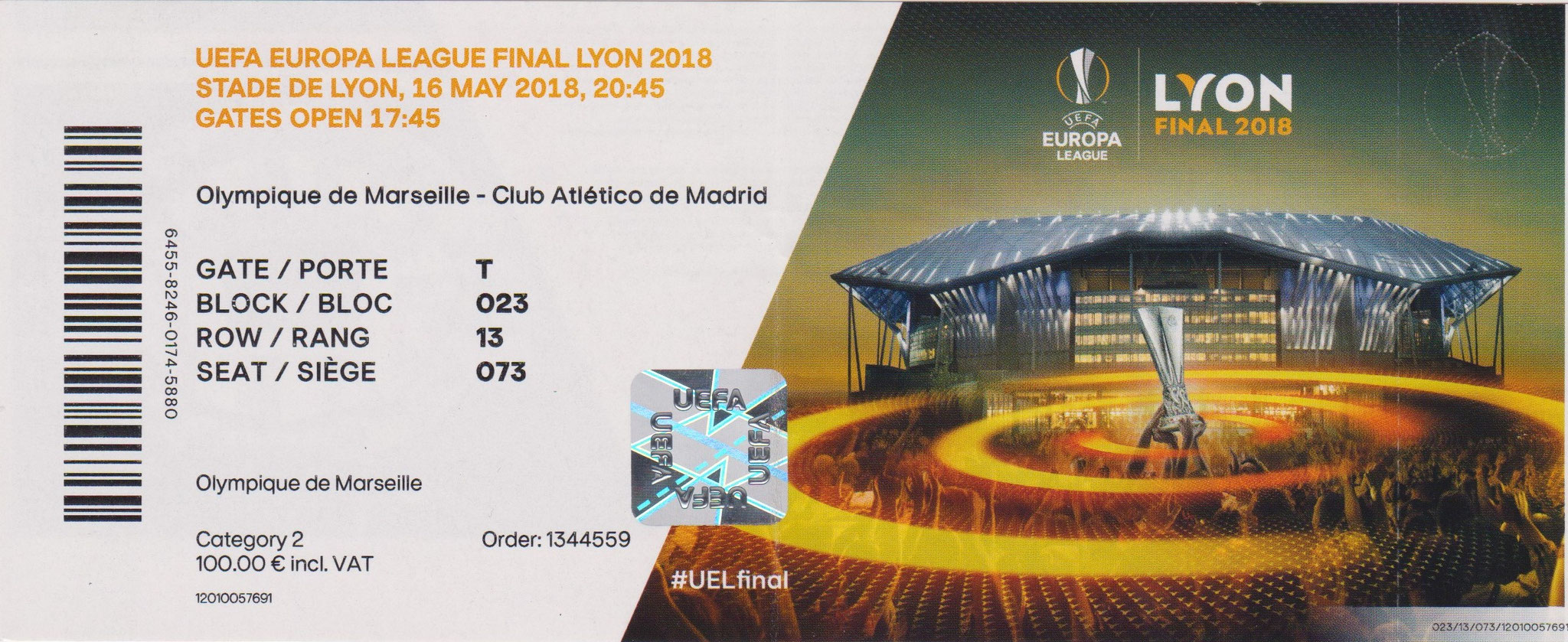 2018 à Lyon :  Athletico Madrid - Olympique Marseille  3 - 0 