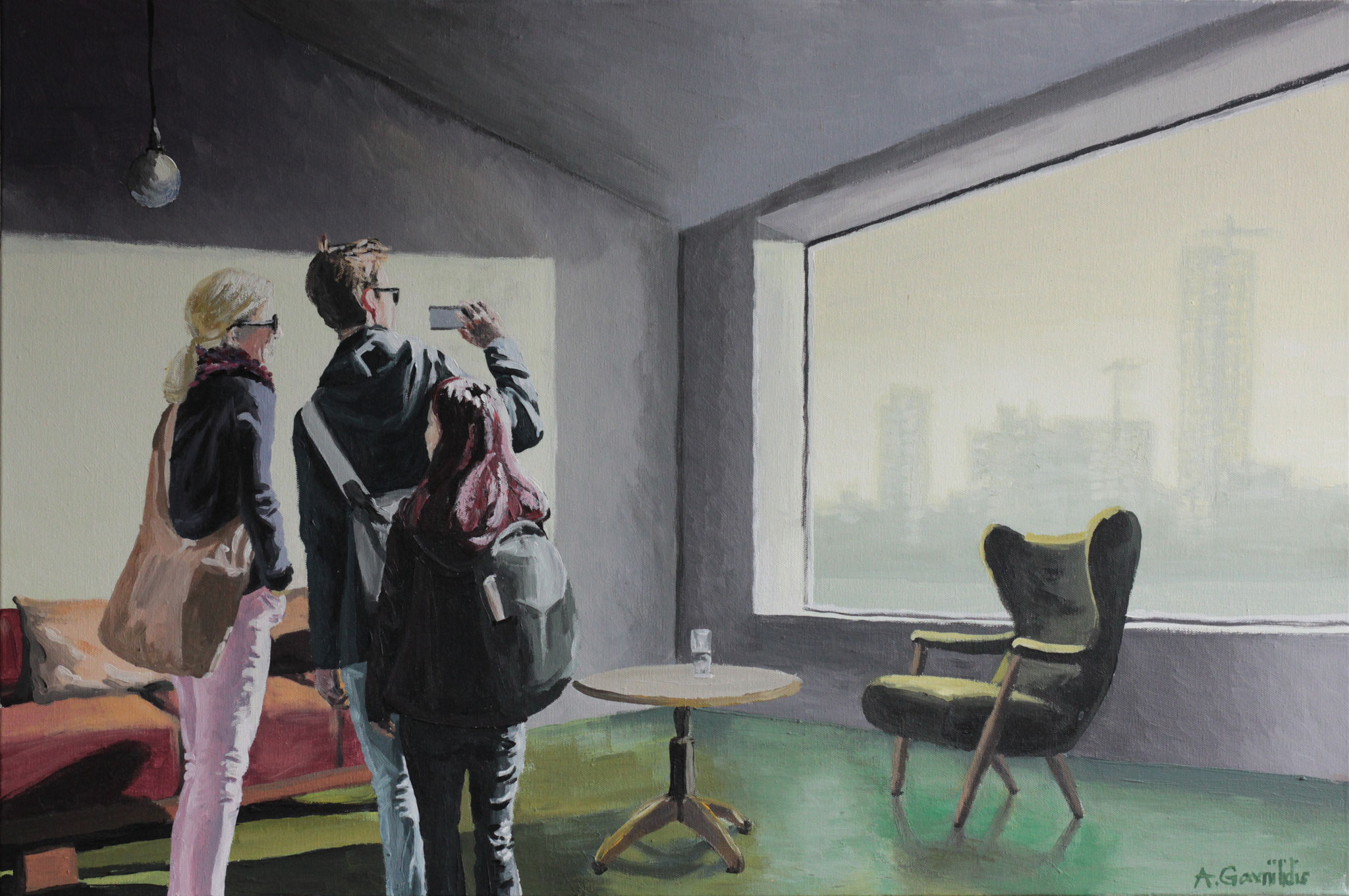 Die Besichtigung, Acryl auf Leinwand, 90cm x 60cm
