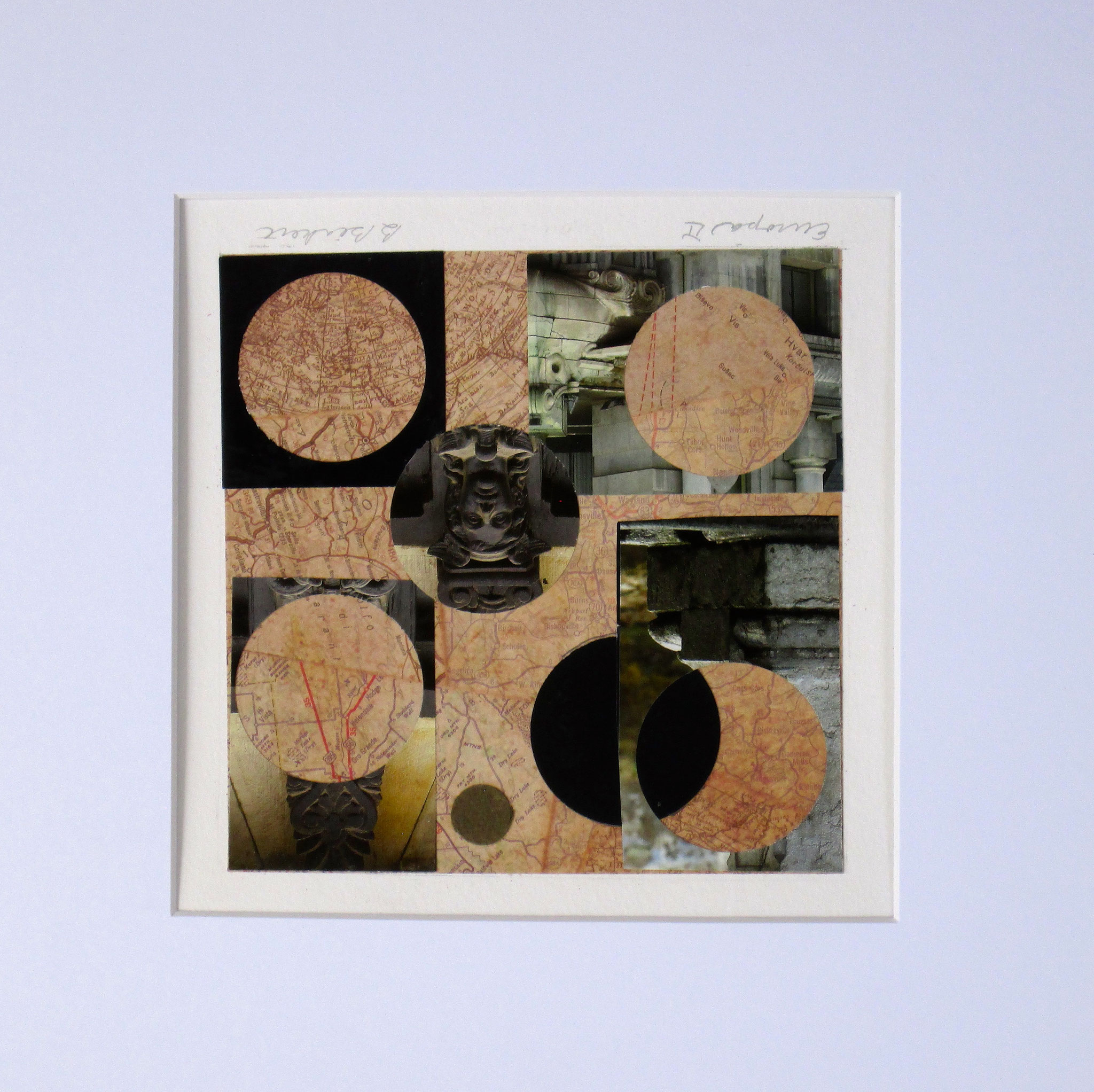 Europa, collage on paper, 12 x 12, matted