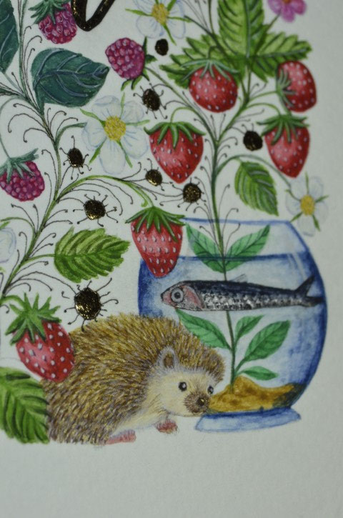 Enluminure création pour une étiquette de vin pour le domaine de l'Anchois réalisée par l'atelier sc-enluminure