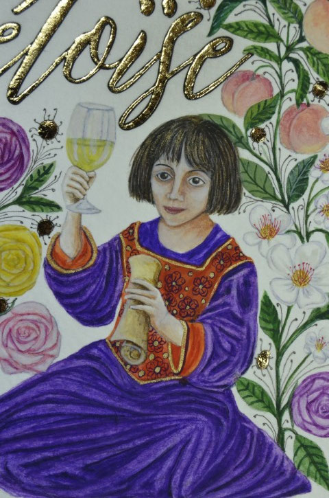 Enluminure création pour une étiquette de vin pour le domaine de l'Anchois réalisée par l'atelier sc-enluminure