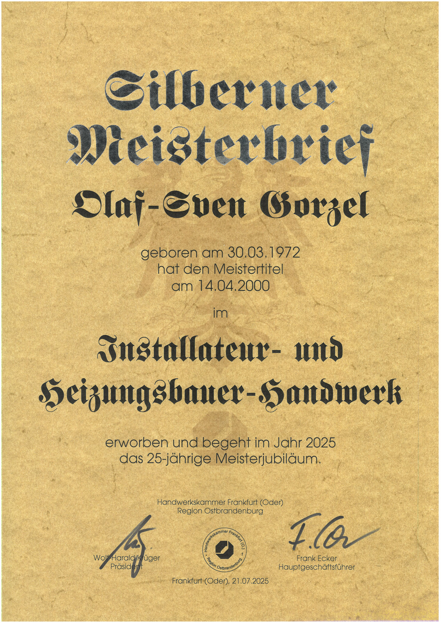 Silberner Meisterbrief
