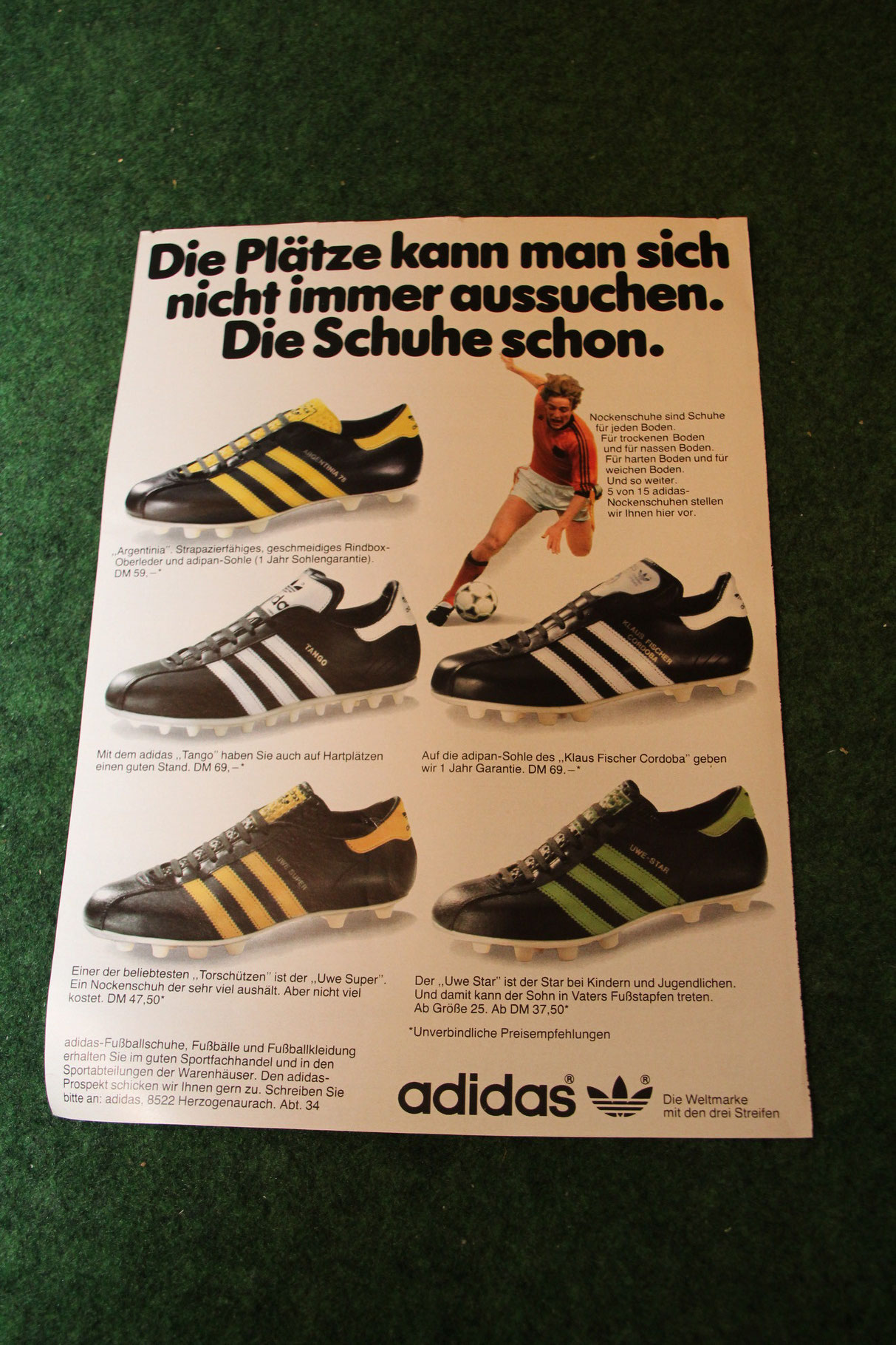 adidas Werbeblatt "Die Plätze kann man sich nicht immer aussuchen. Die Schuhe schon."