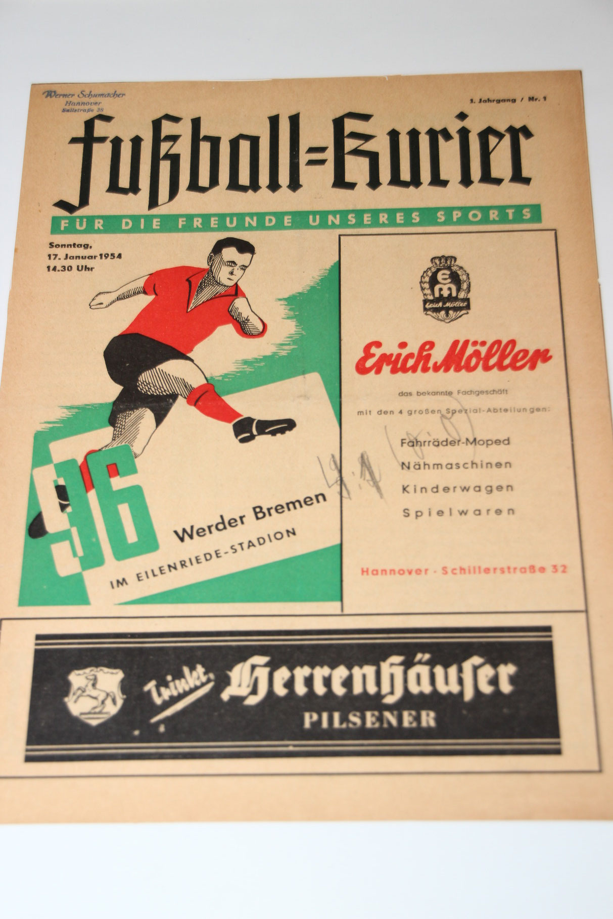 Der Fussballkurier vom 15. August 1954. Die erste Stadionzeitschrift von Hannover 96.