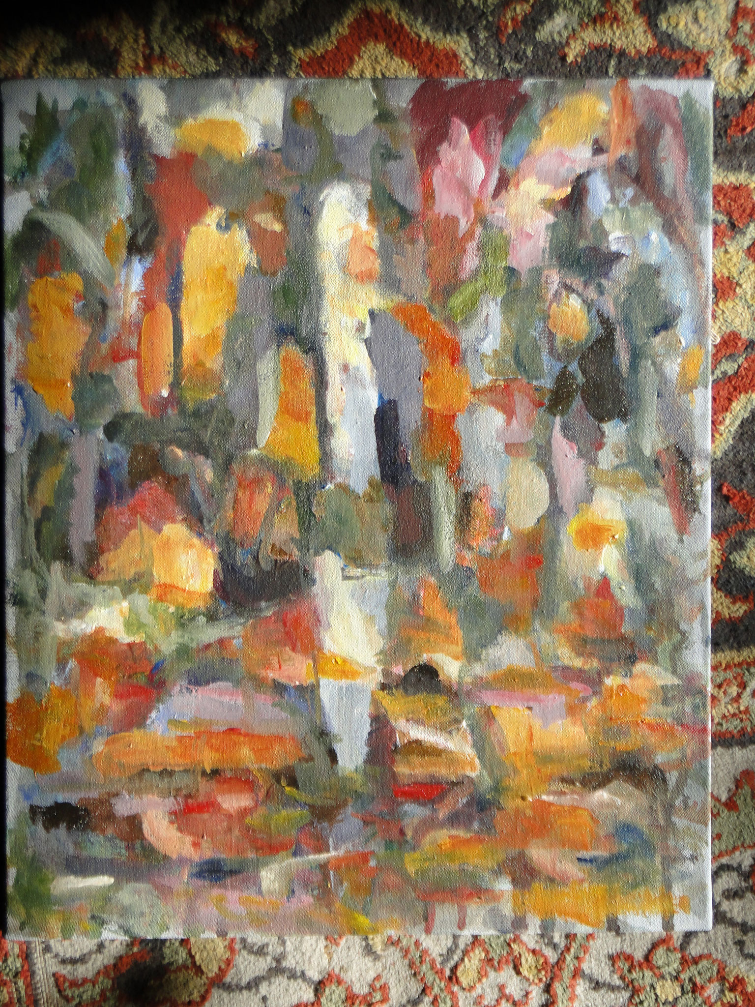 Feuilles mortes, acrylique sur toile, 46 x 38 cm
