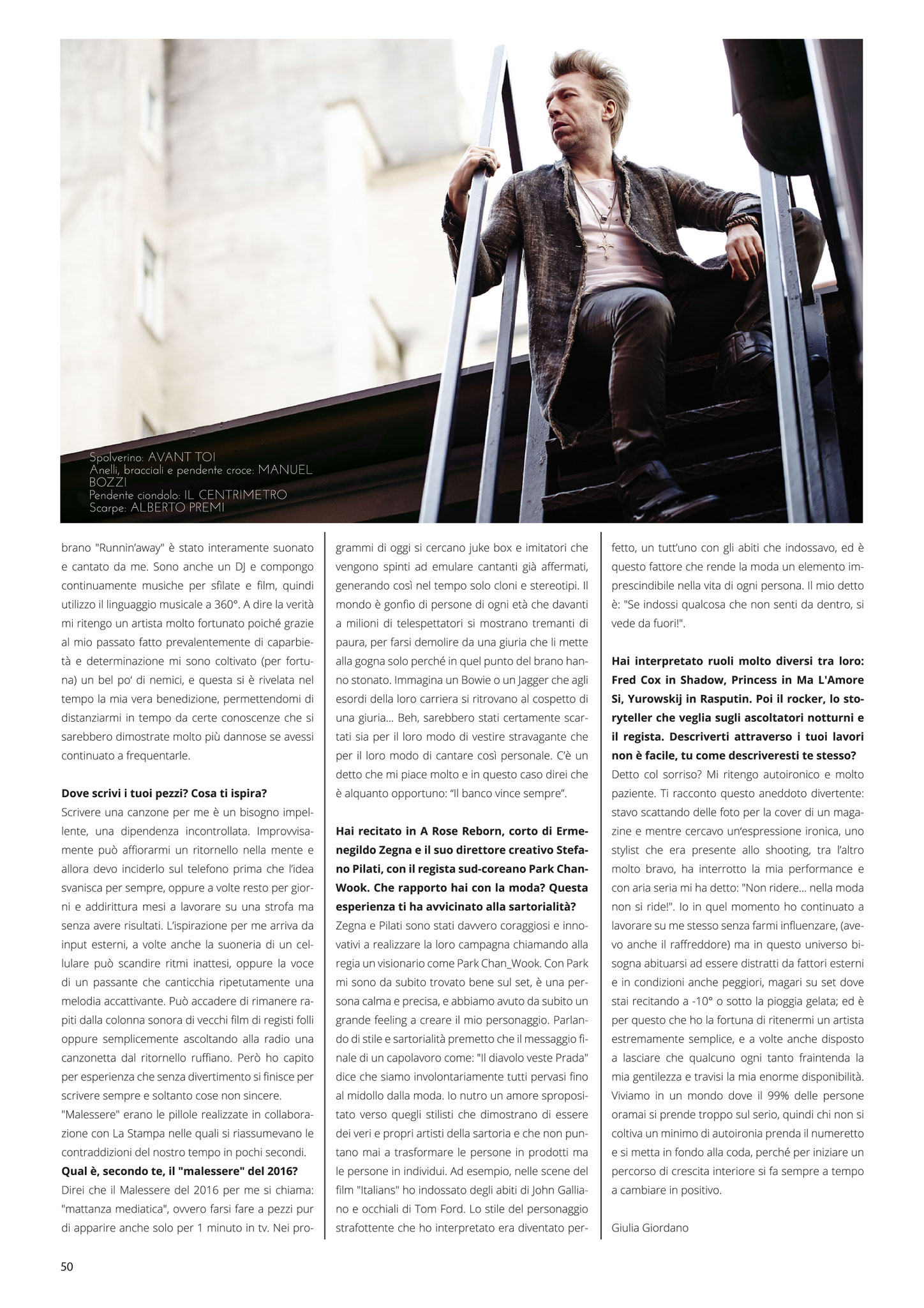 Ottaviano Blitch, Italian actor and performer, magazine editorial interview page with black and white photo, attore performer italiano intervista editoriale rivista