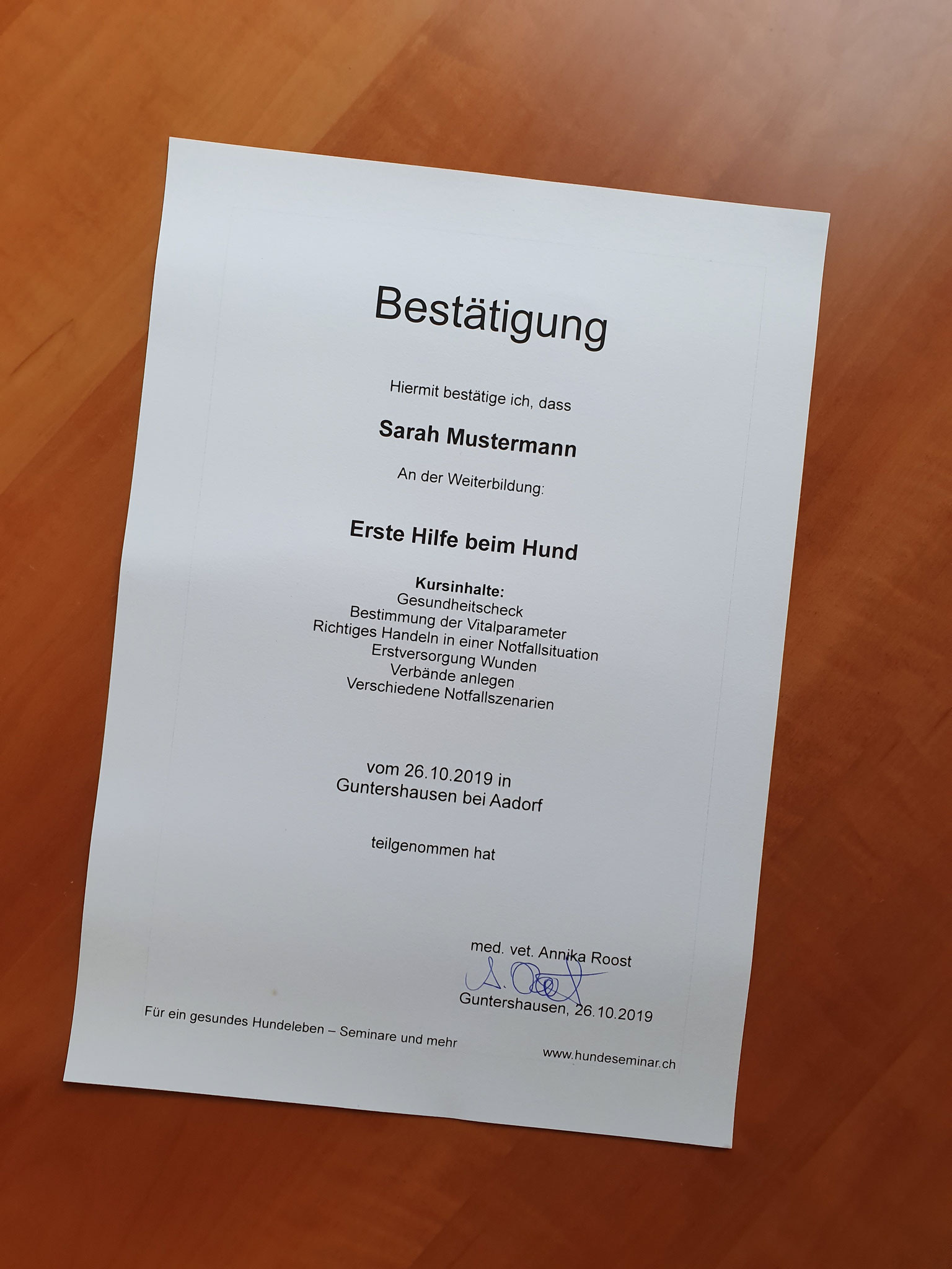 Teilnahmebestätigung