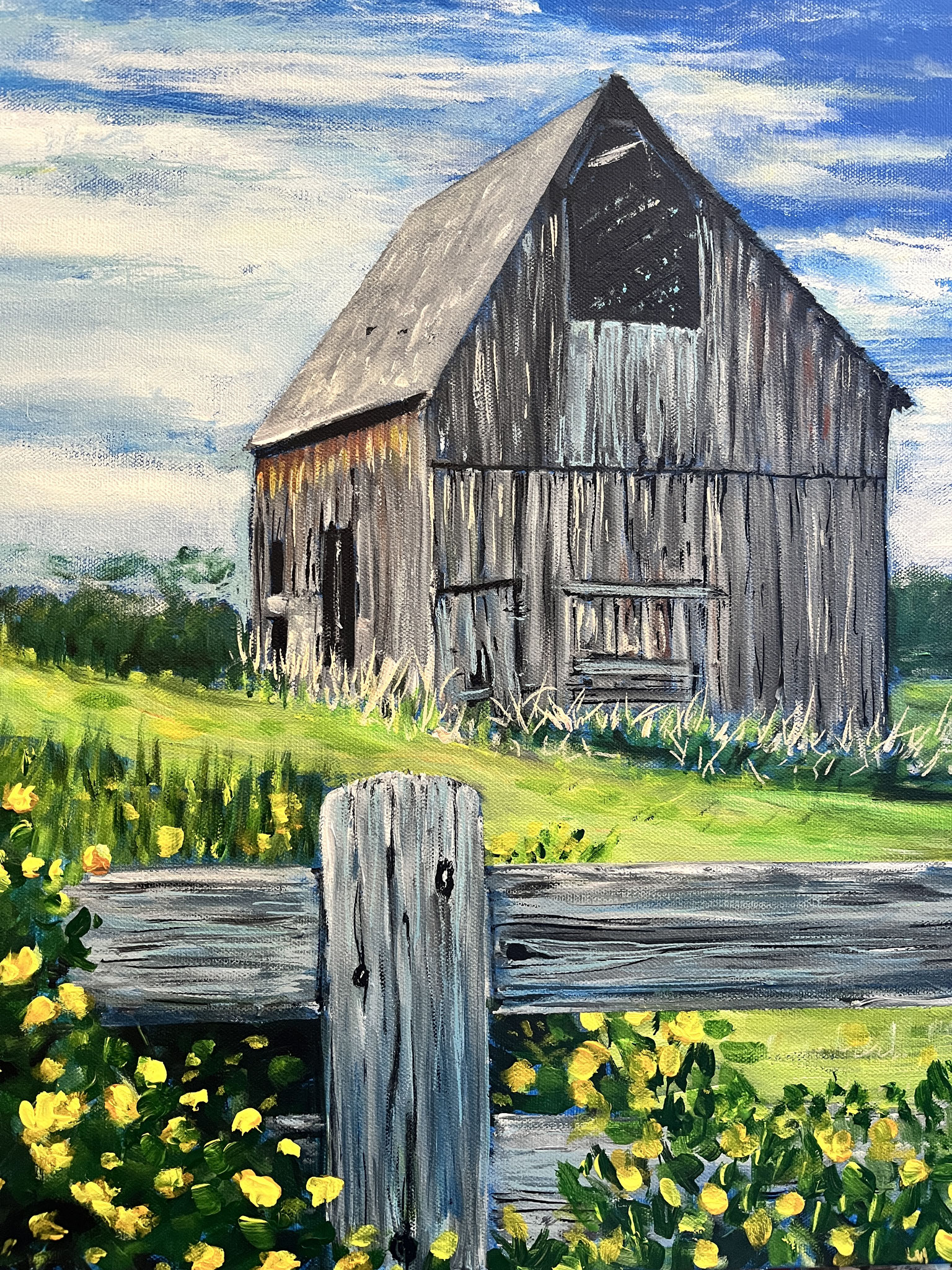 BARNYARD BLUES  20 x 16  acrylic 🔴 SOLD!  