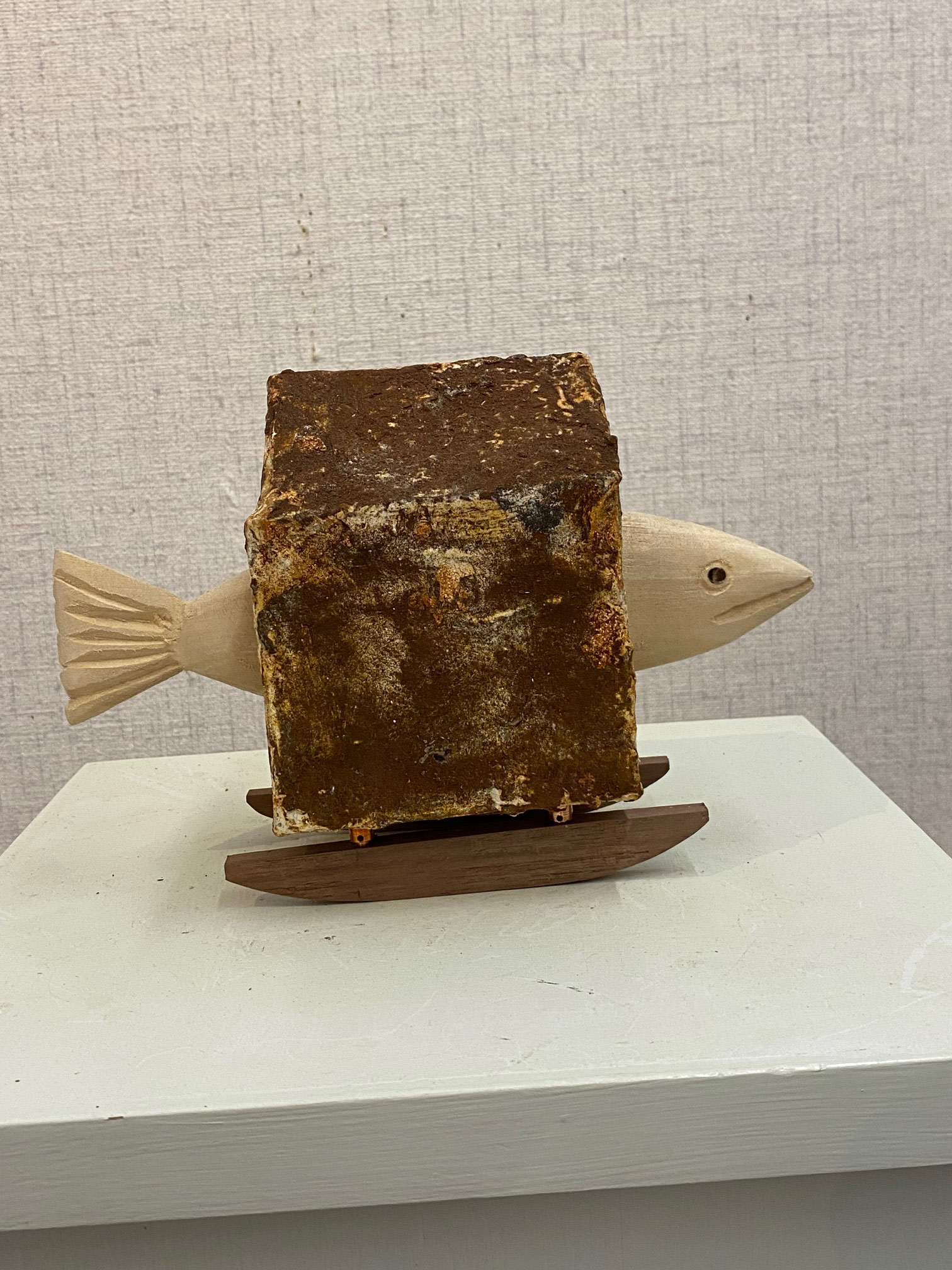 FISH HUT ON SKIS 6.5 x 10  sculpture