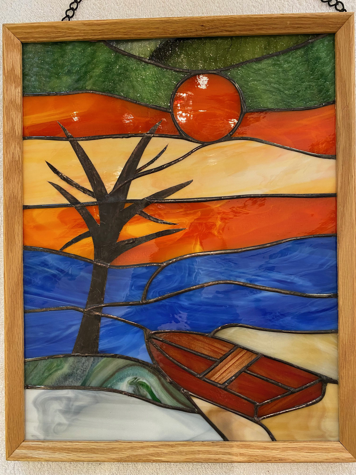 MANITOULIN SUNSET 14 x 11 stained glass Annette Breton 🔴 SOLD!
