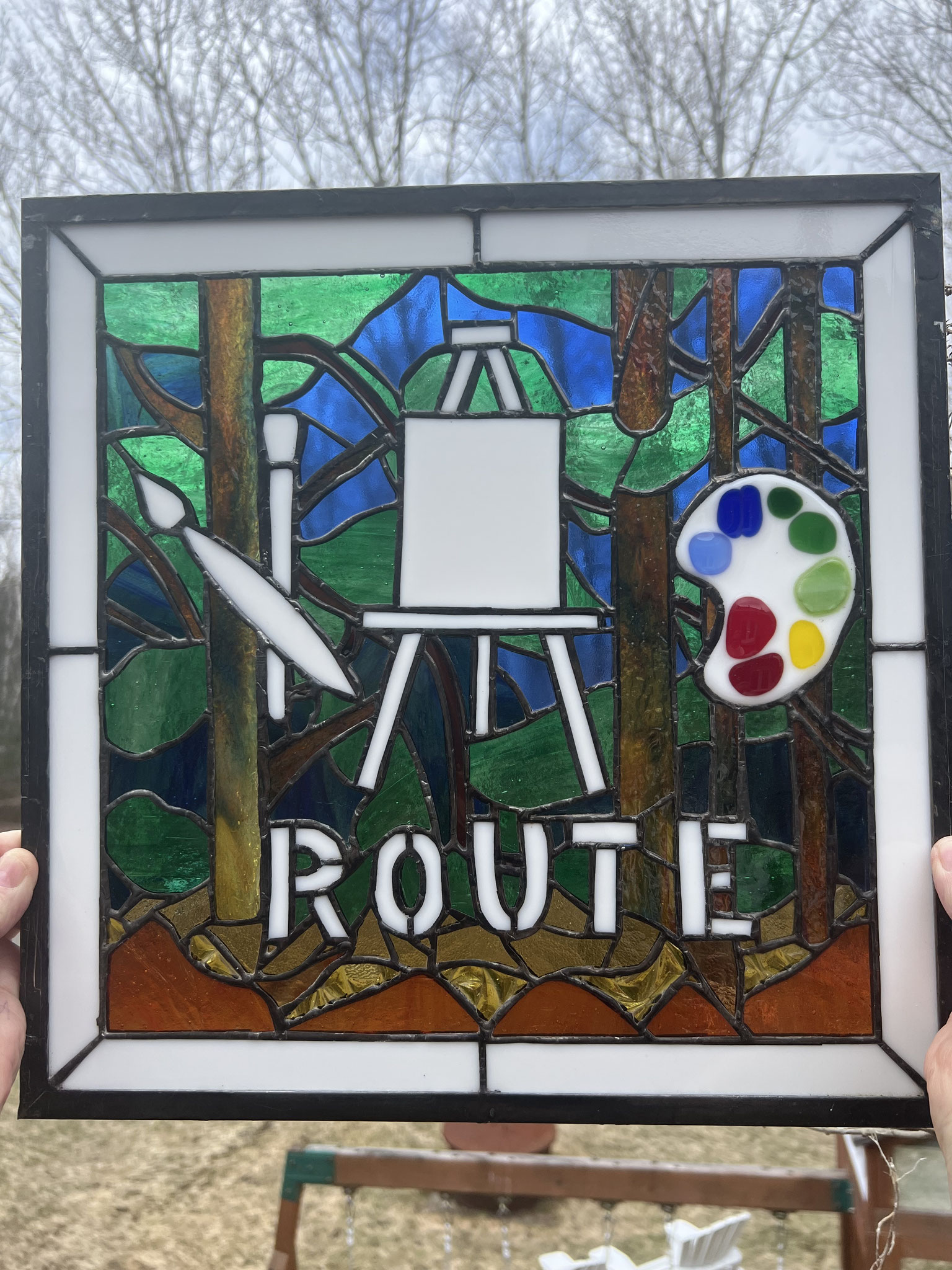 ARTIST ROUTE SIGN 15 x 15 stained glass 