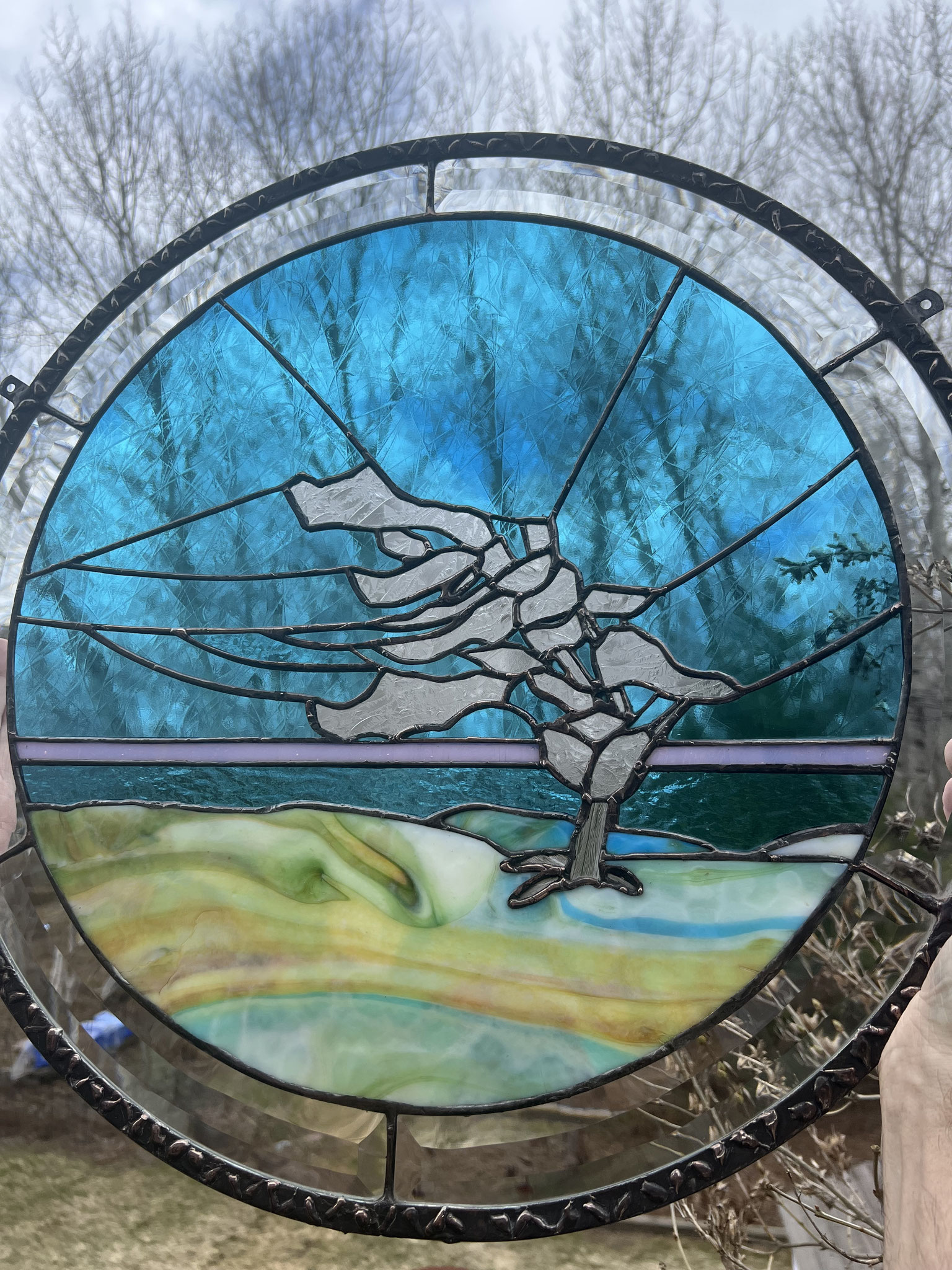 KILLBEAR WHITE PINE 21” diameter stained glass 