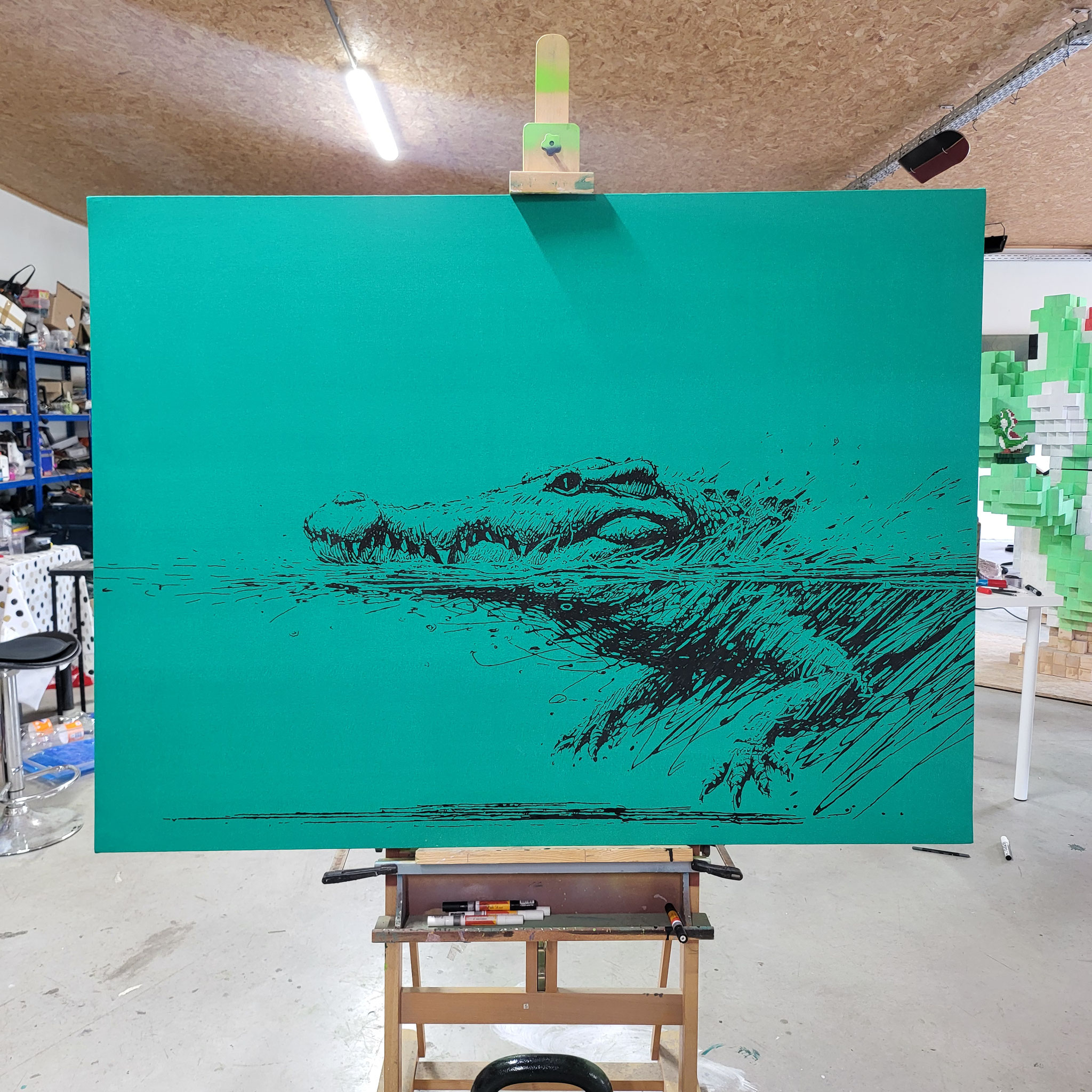 Entstehung von "STILL WATERS", Künstler Martin Lingens, WILD SKETCHES Serie, Krokodil