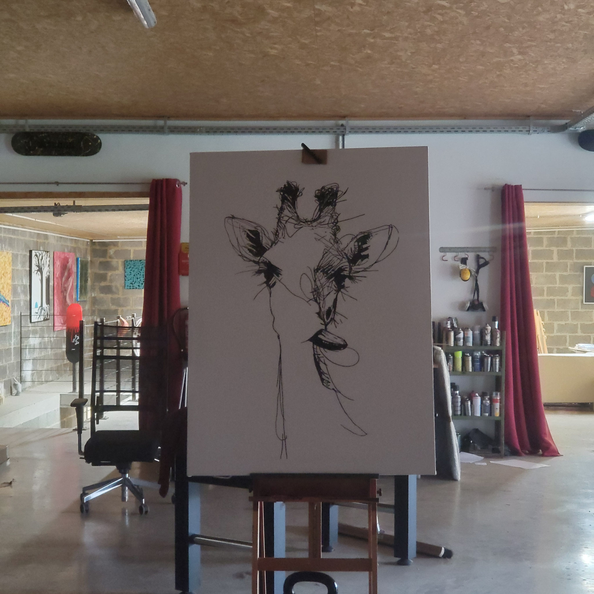 Entstehung von "YELLOW WHIMSY", Künstler Martin Lingens, Giraffe, Wild Sketch Serie