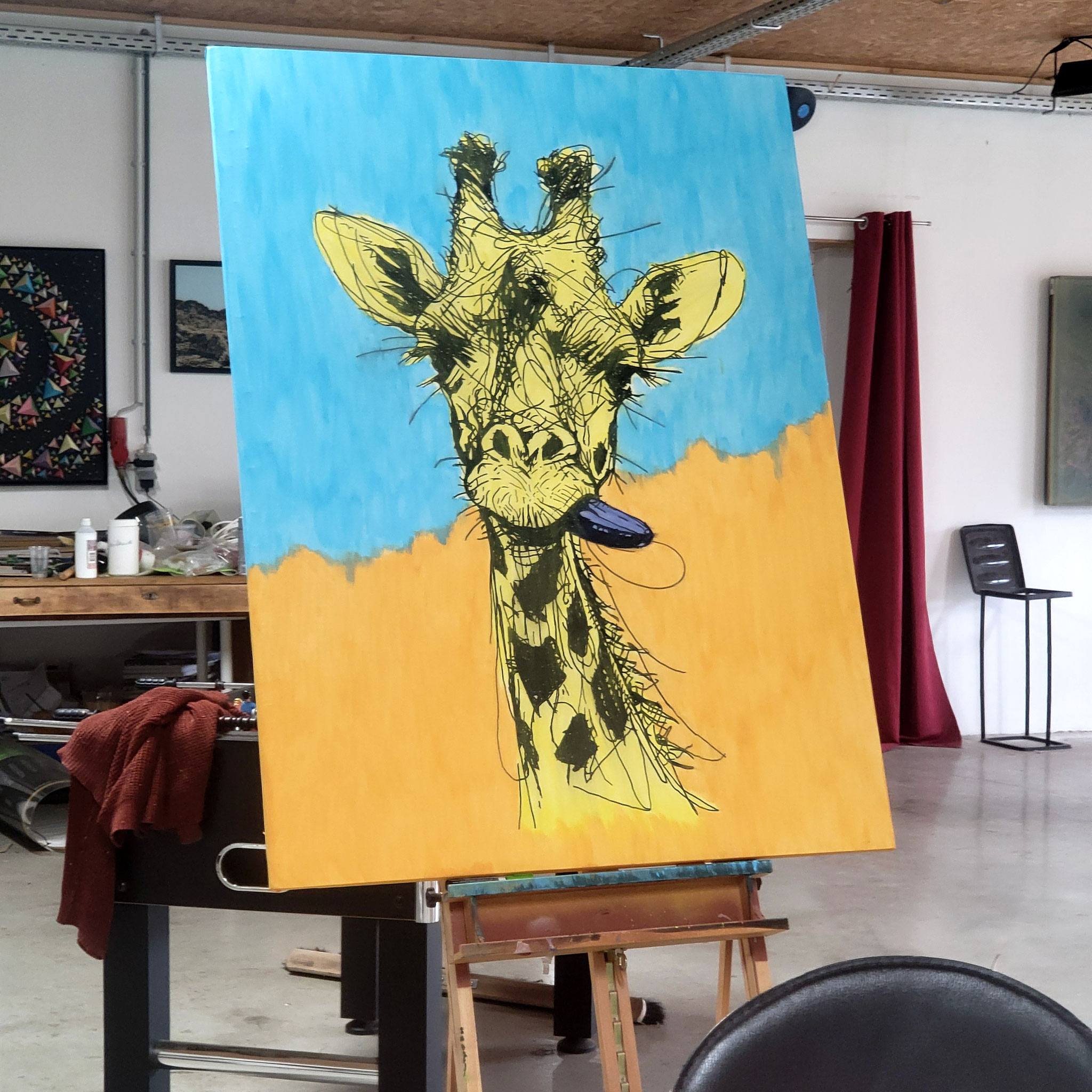 Entstehung von "YELLOW WHIMSY", Künstler Martin Lingens, Giraffe, Wild Sketch Serie