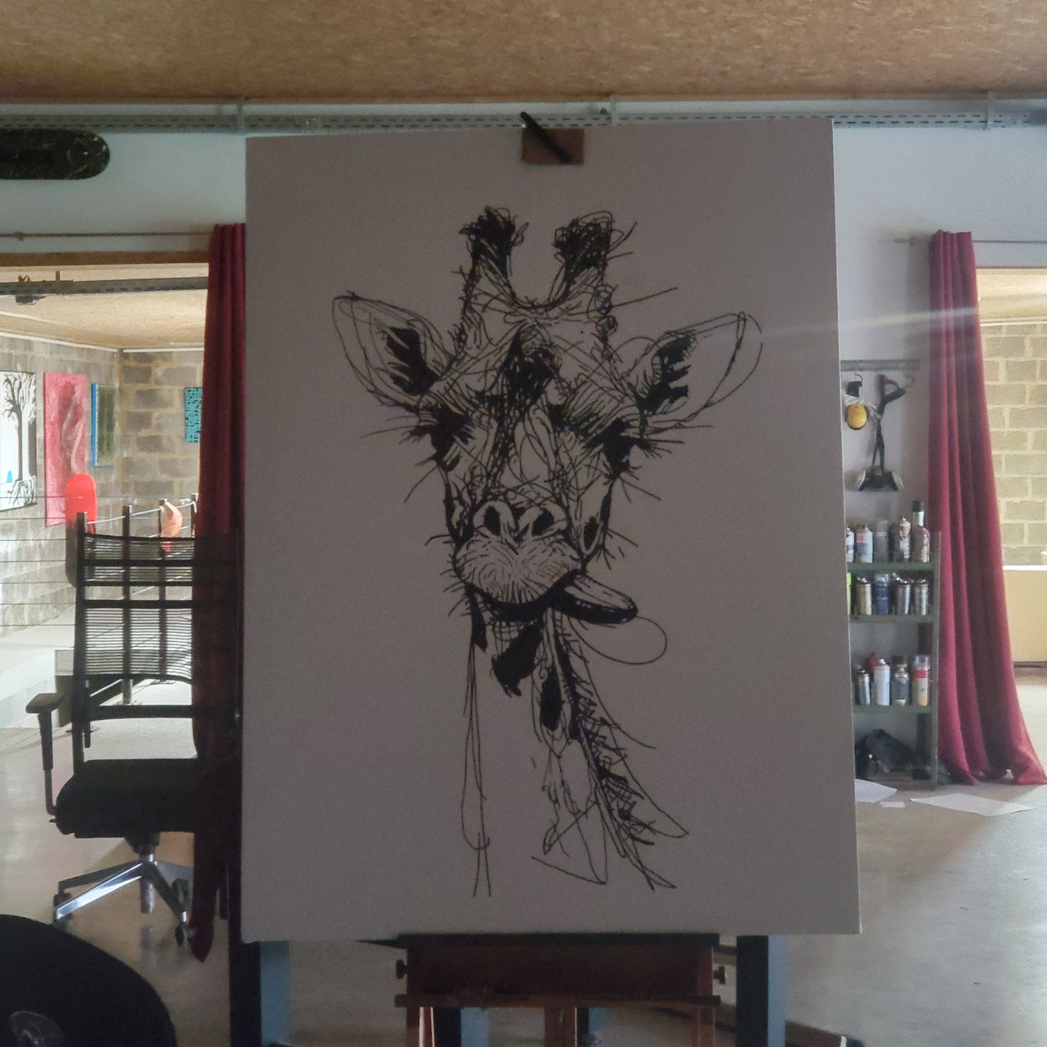 Entstehung von "YELLOW WHIMSY", Künstler Martin Lingens, Giraffe, Wild Sketch Serie