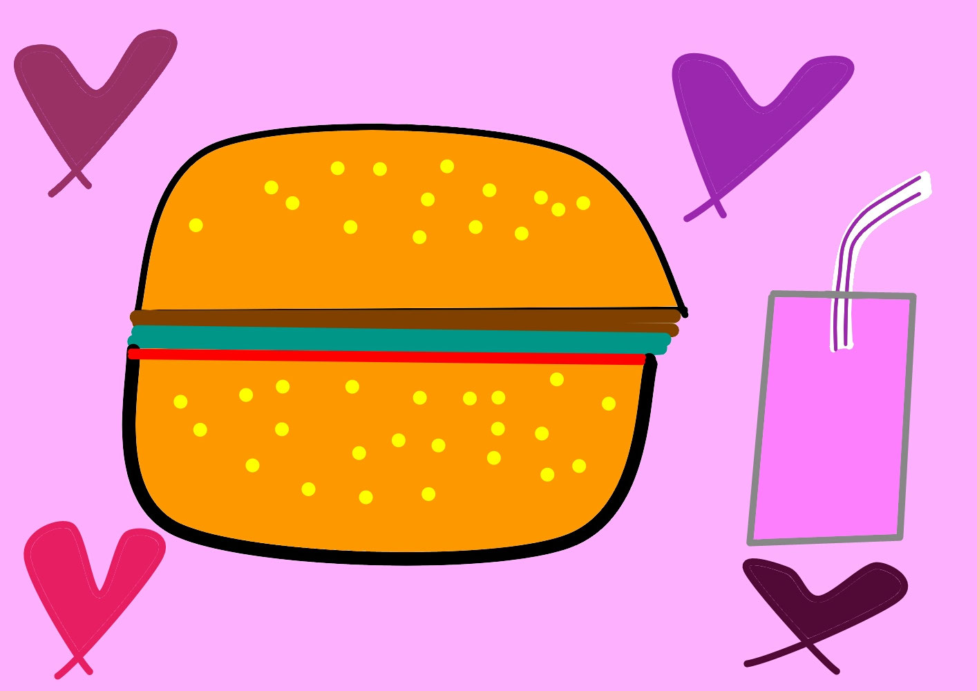 Hamburger and juice (ハンバーガーとジュース) / Creation date: March 2023 / Age 6
