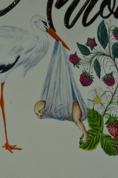 Enluminure création pour une étiquette de vin pour le domaine de l'Anchois réalisée par l'atelier sc-enluminure