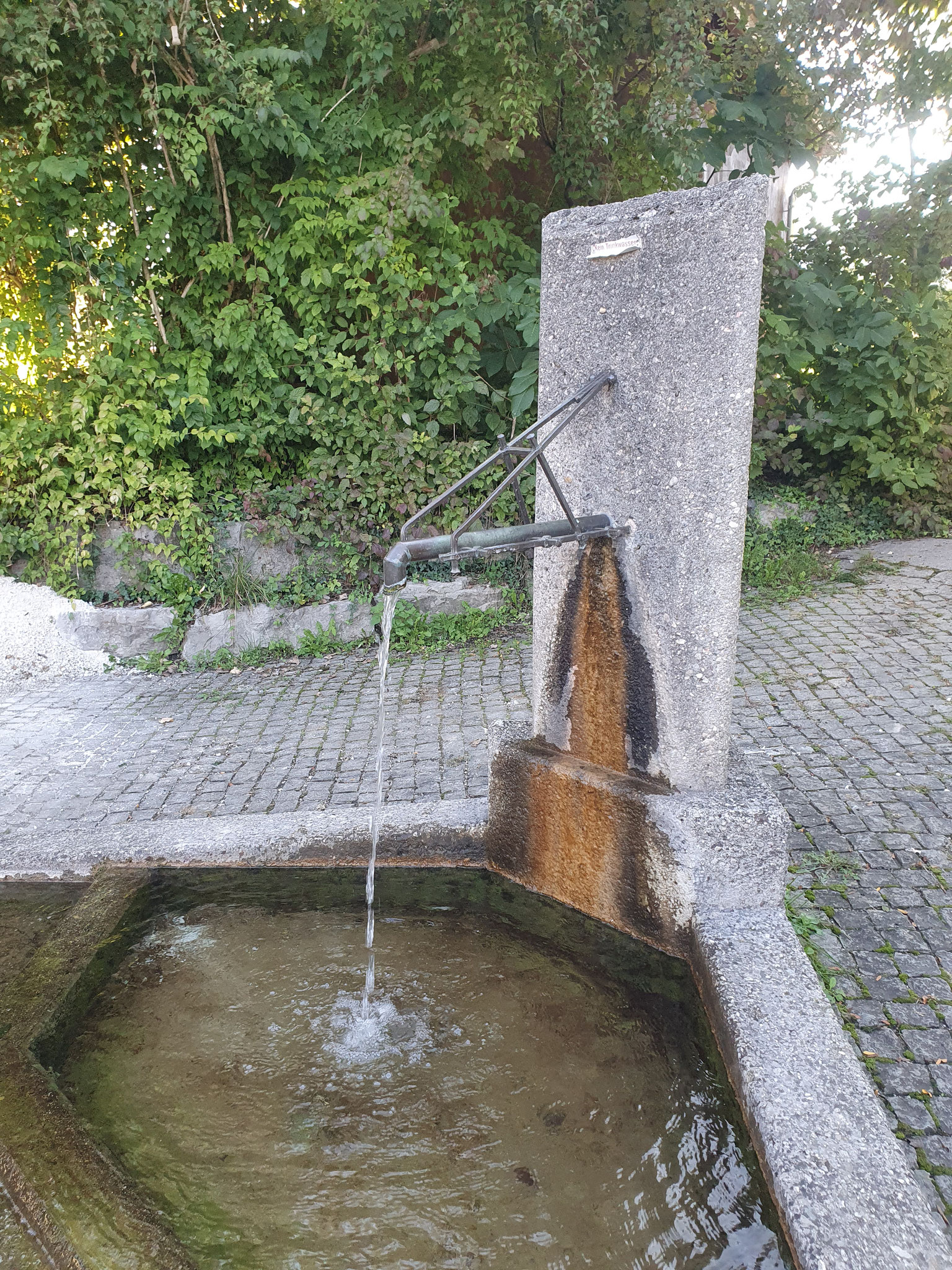 mit Brunnen im Pausenhof