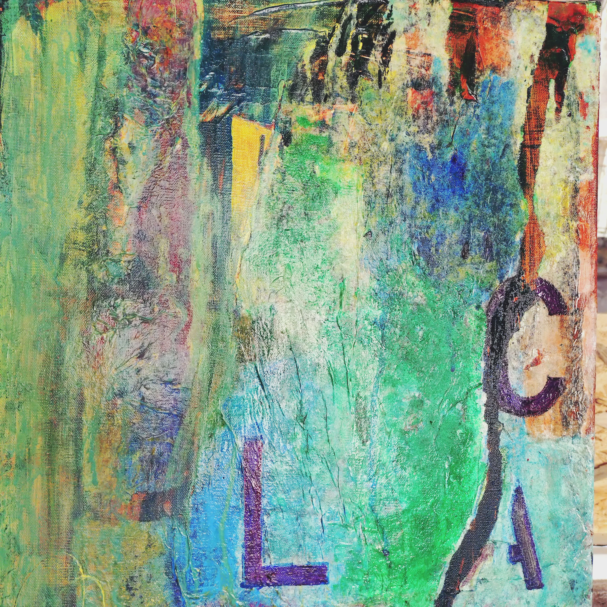 Près du Lac- acrylique , papier de soie sur toile de lin 50*40 cm 2025 