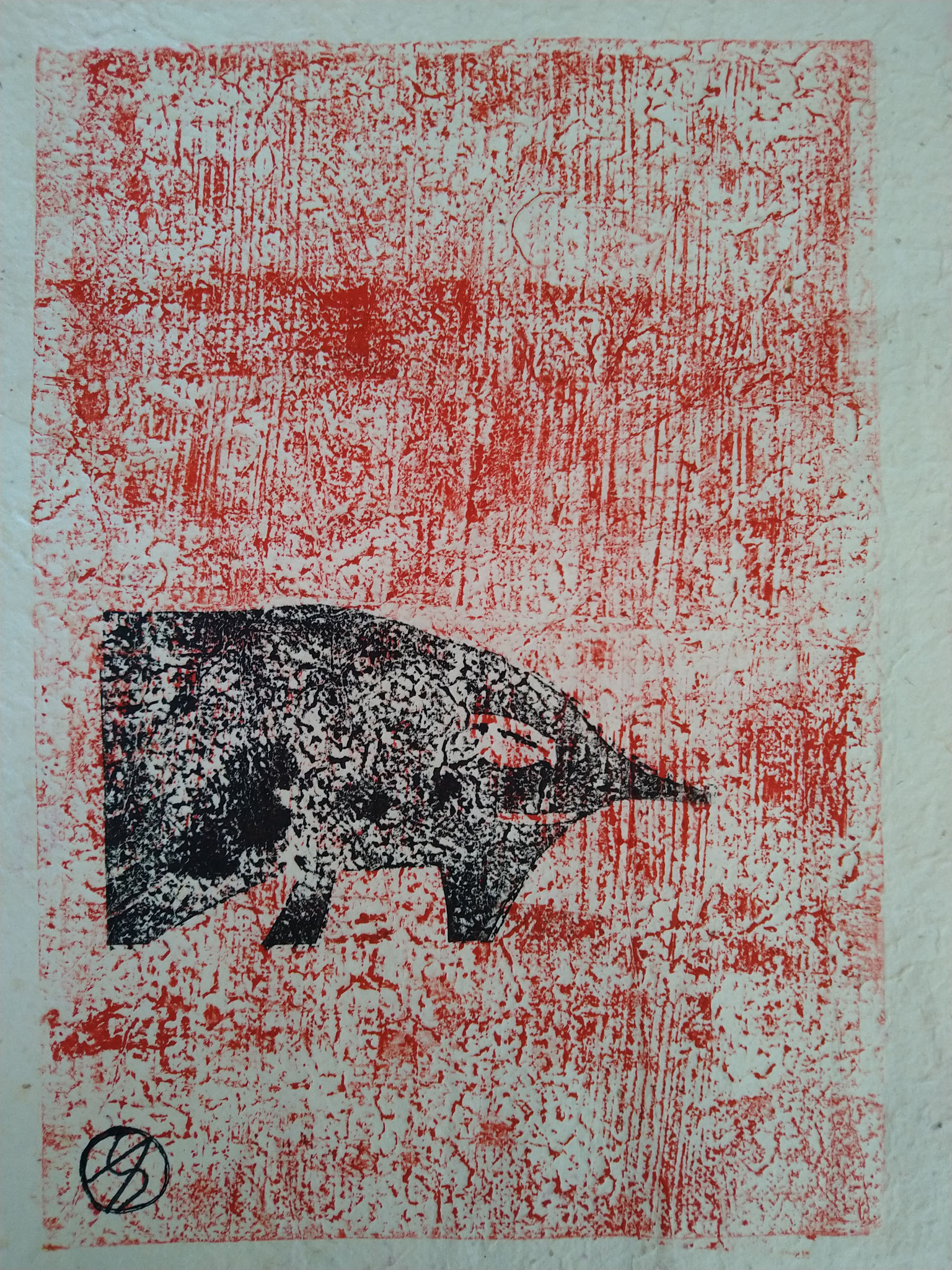 Alphonse 2 - gravure à la gomme et bois sur papier chiffon 40x50 cm 2023
