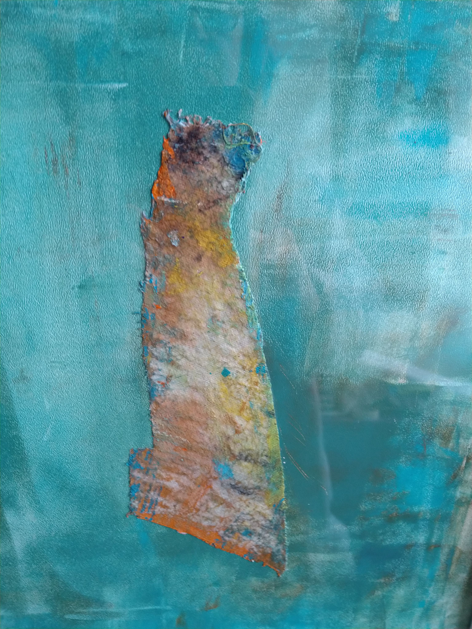 "Seal" peinture et tissu sur panneau de bois - encadré blanc -30*20 2024