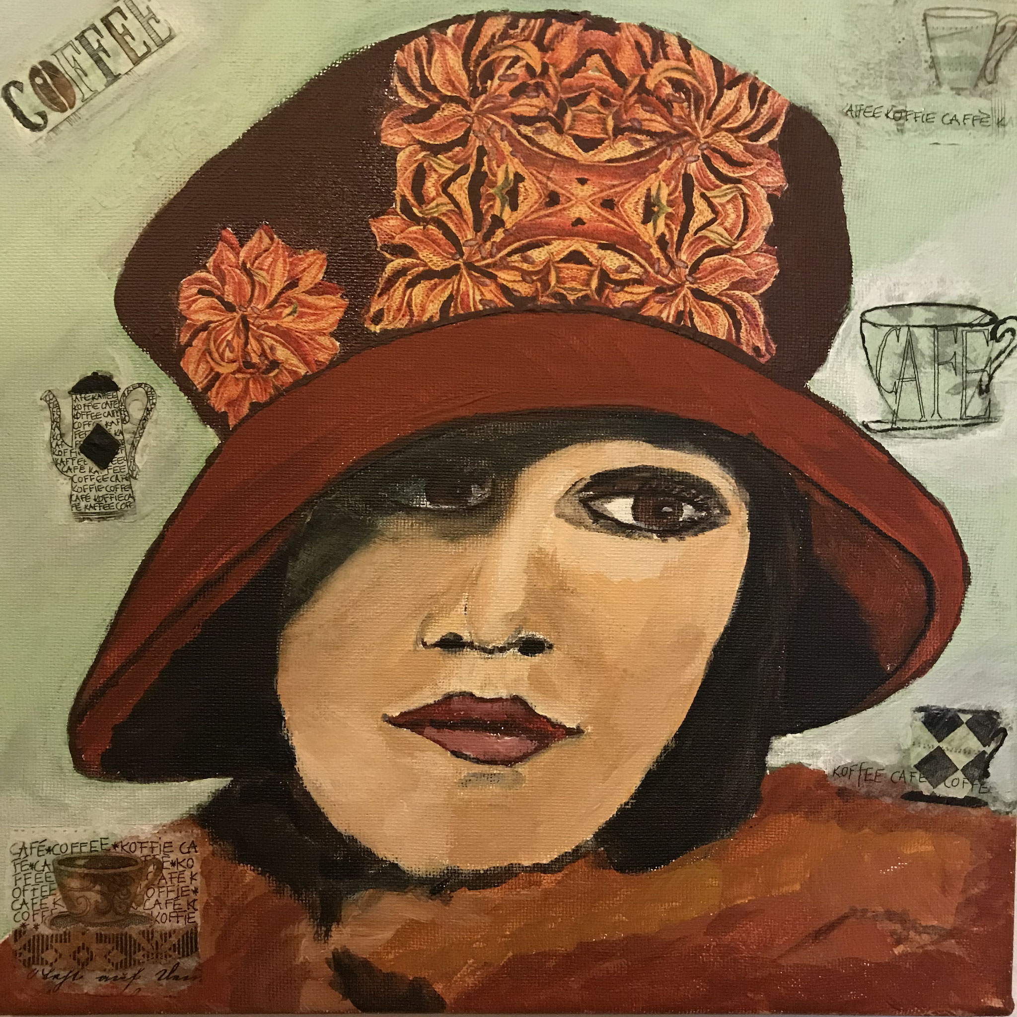 Old fashioned Women, 2018,  Mixed Media Acryl auf Leinwand, 30 x 30 cm