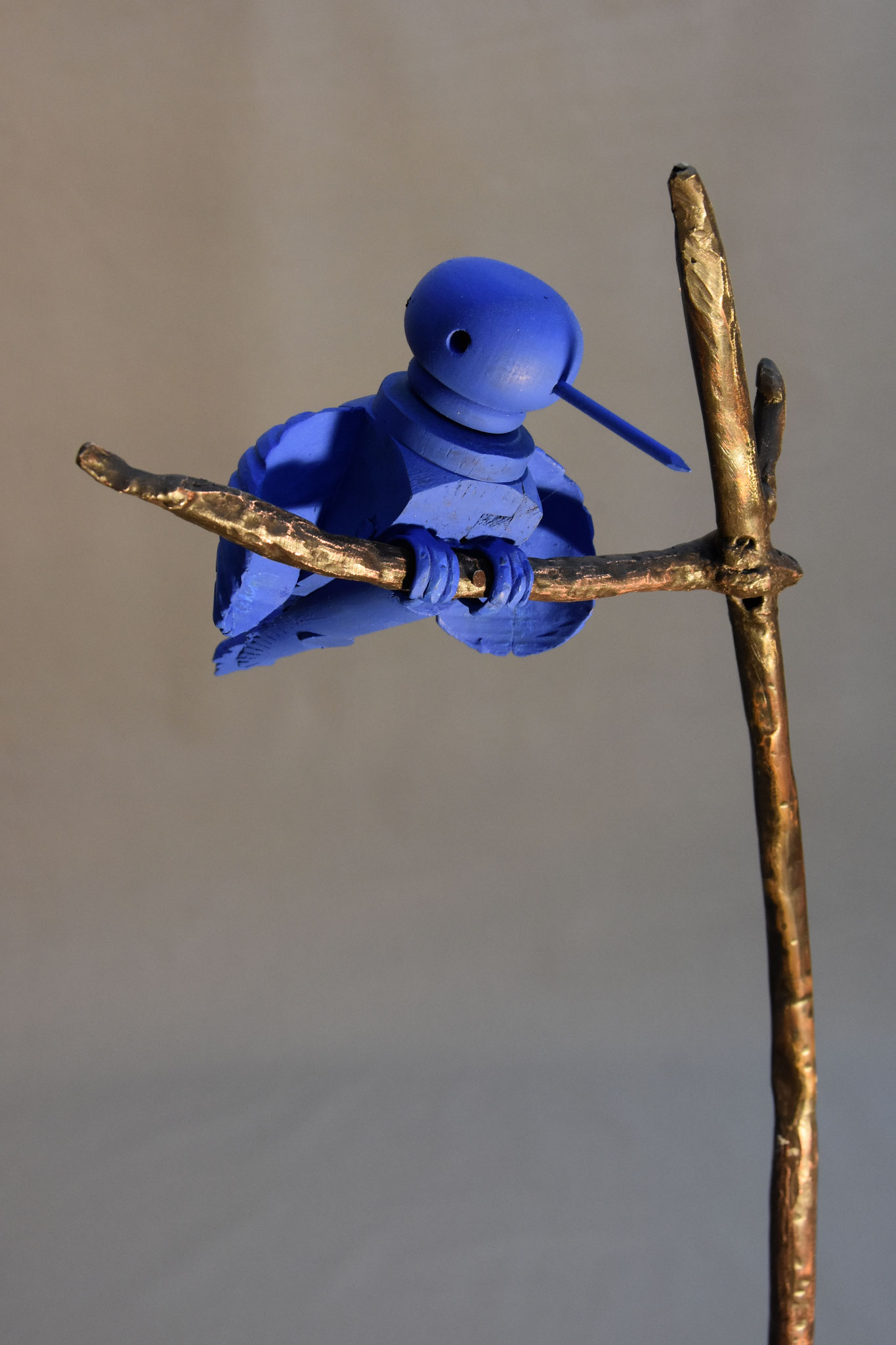 "Oiseau bleue"-  sculpture bronze et bois, JP Douziech
