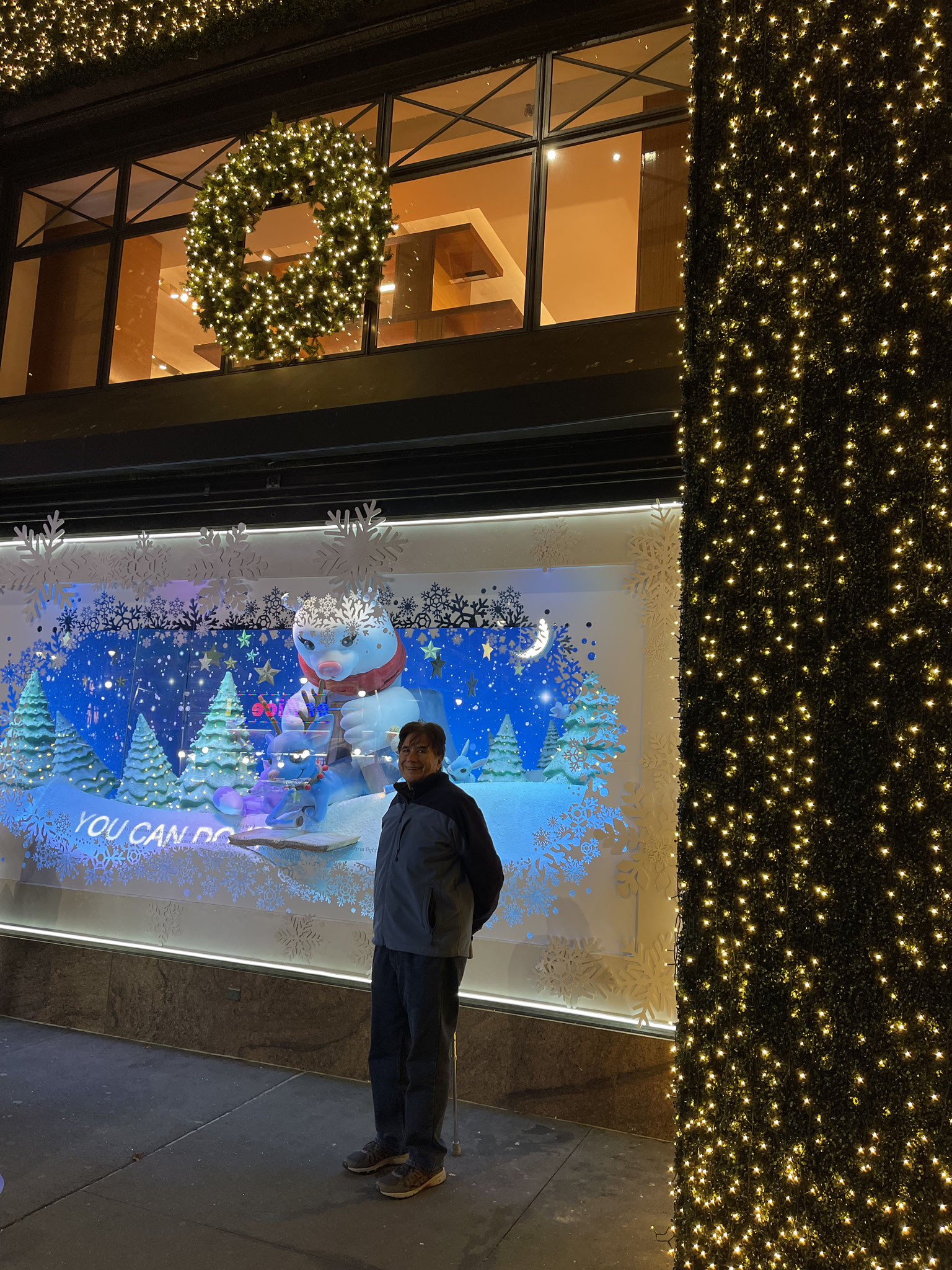 John in front of Macy's Xmas window display 12/2021