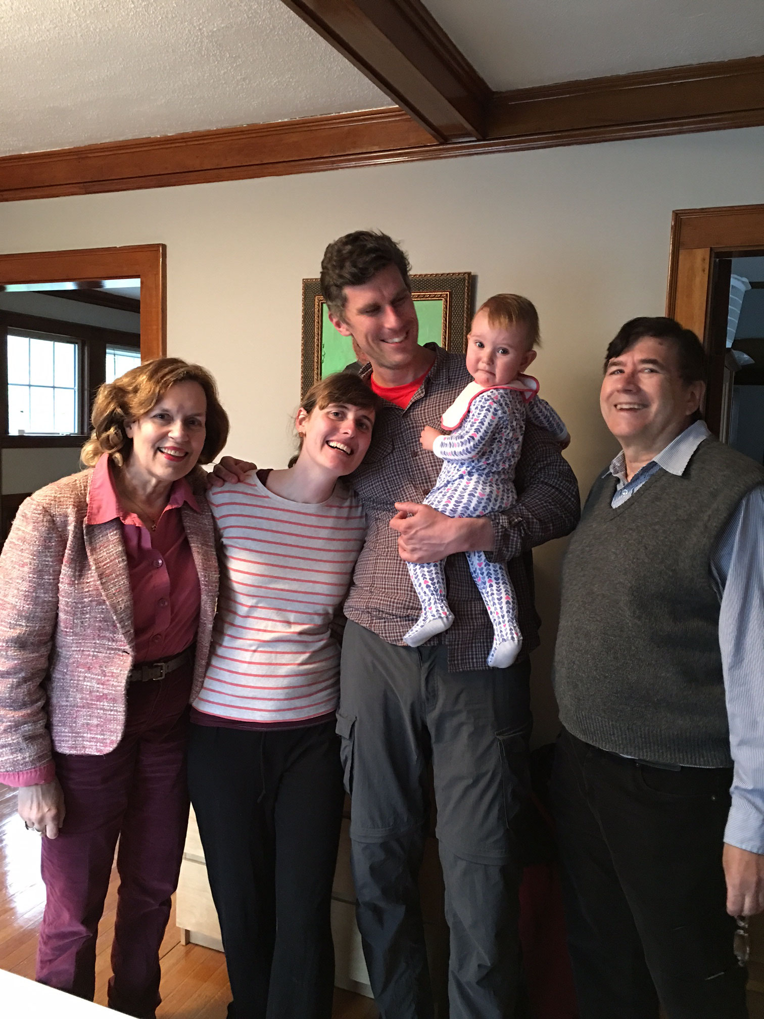 Lorraine, Anna Groner & Patrick Schupp, their daughter Celine, and John  5/3/16  Orchard St., Jamaica Plain MA