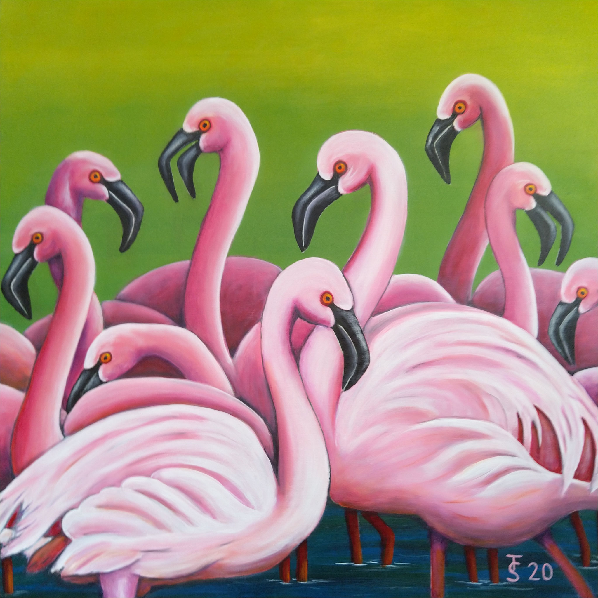 Flamingos  _  (Acryl auf Leinwand, 70 x 70 cm)  