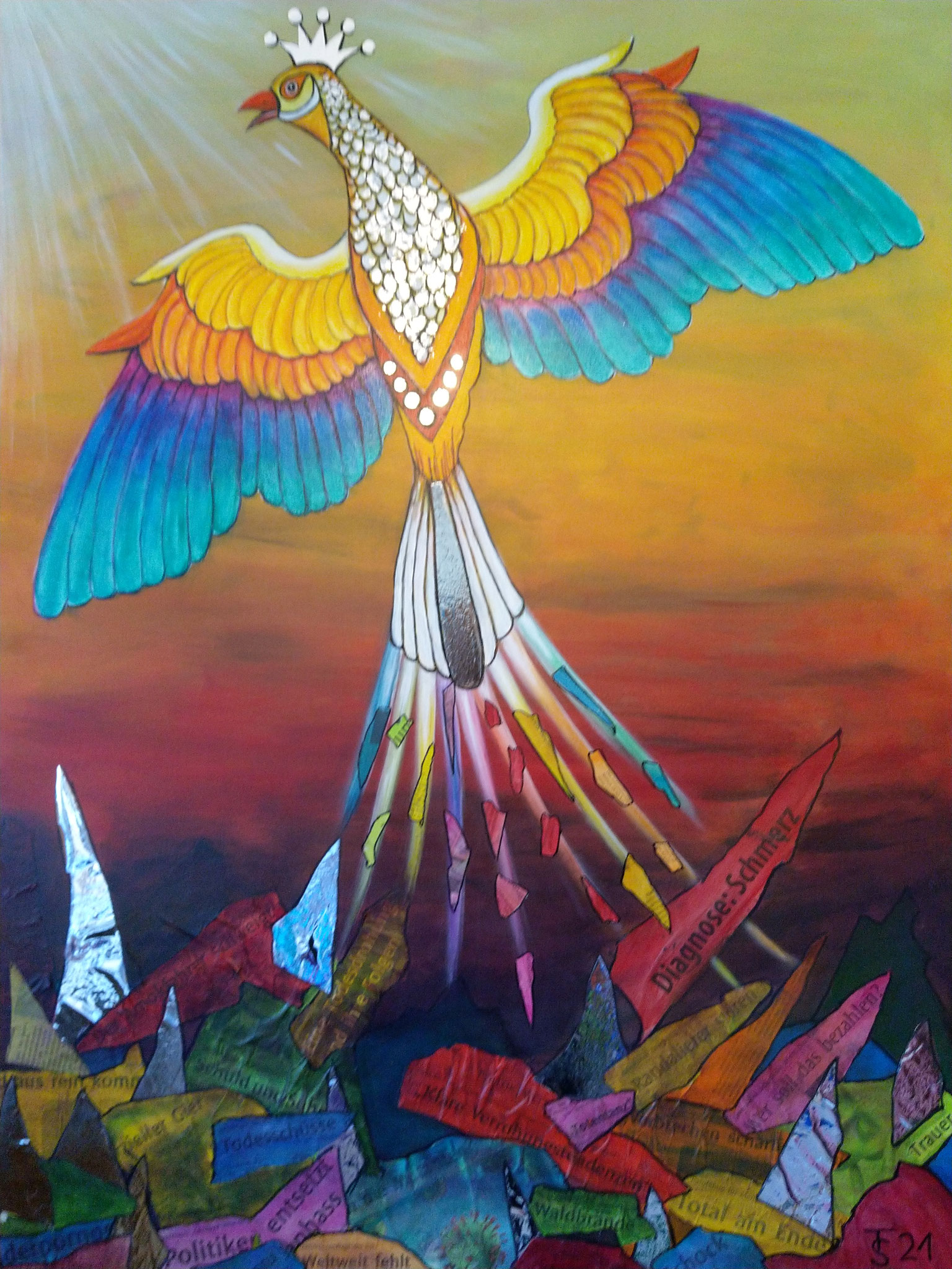 Phönix aus den Scherben _ (Acryl auf Leinwand, 80 x 100 cm) 